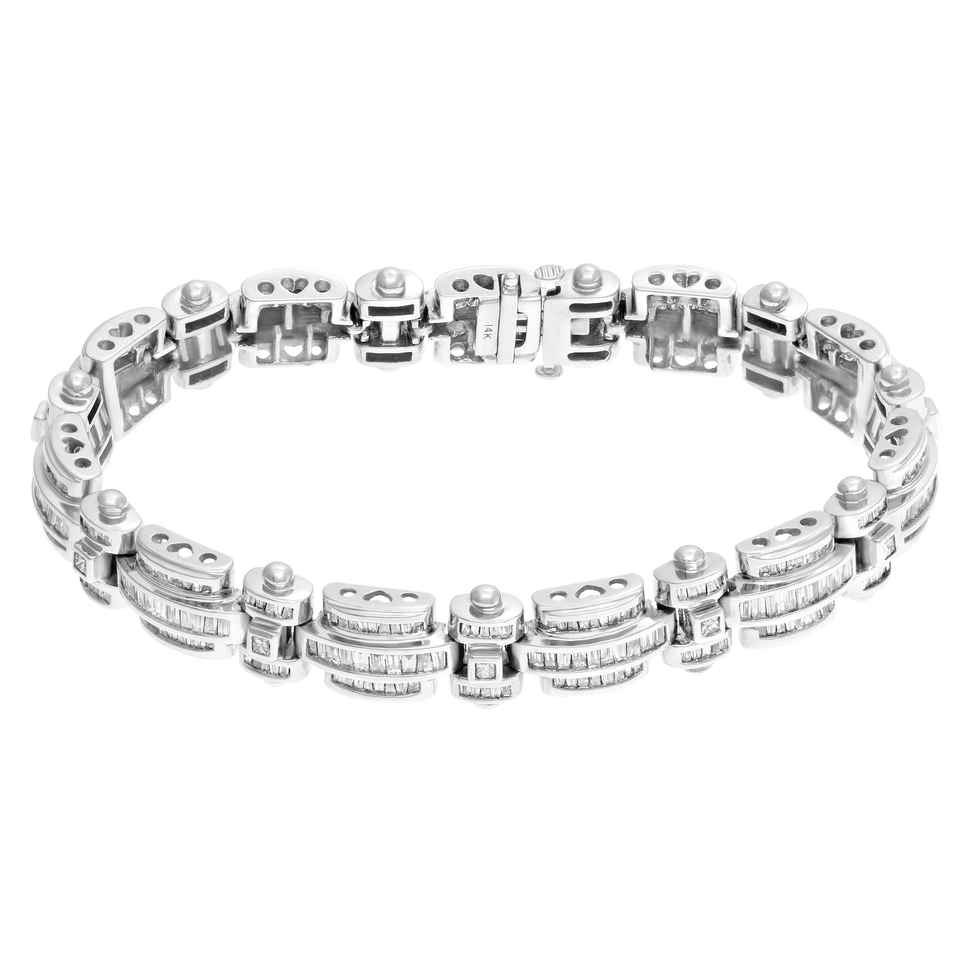 Diamond link bracelet in 14k white gold. Approximately 8.0 carats in diamonds.