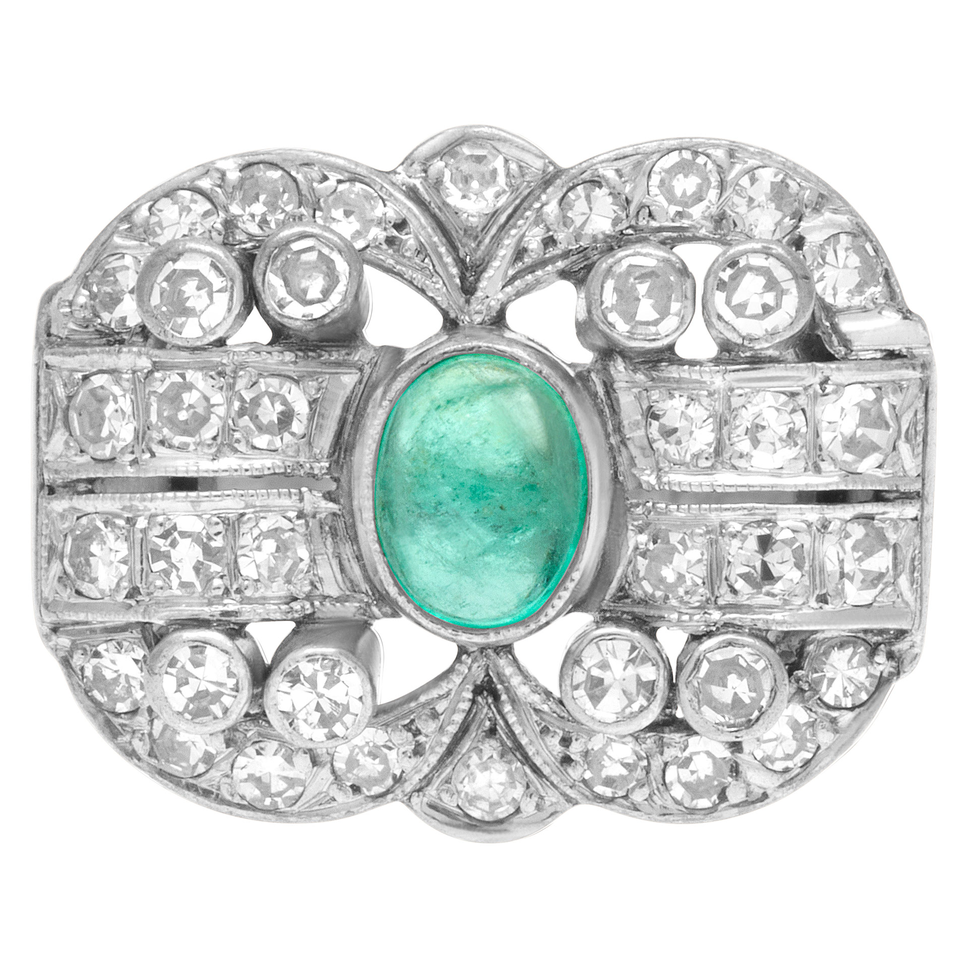 Vintage emerald and diamond ring in platinum