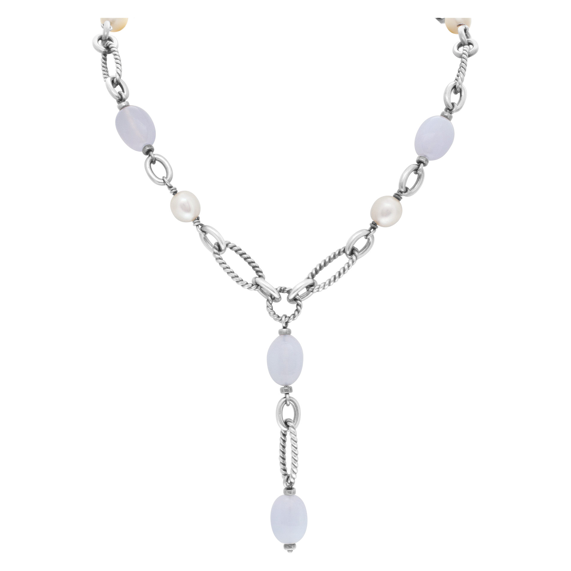 David Yurman figaro link necklace with chalcedony & pearl accents in sterling silver