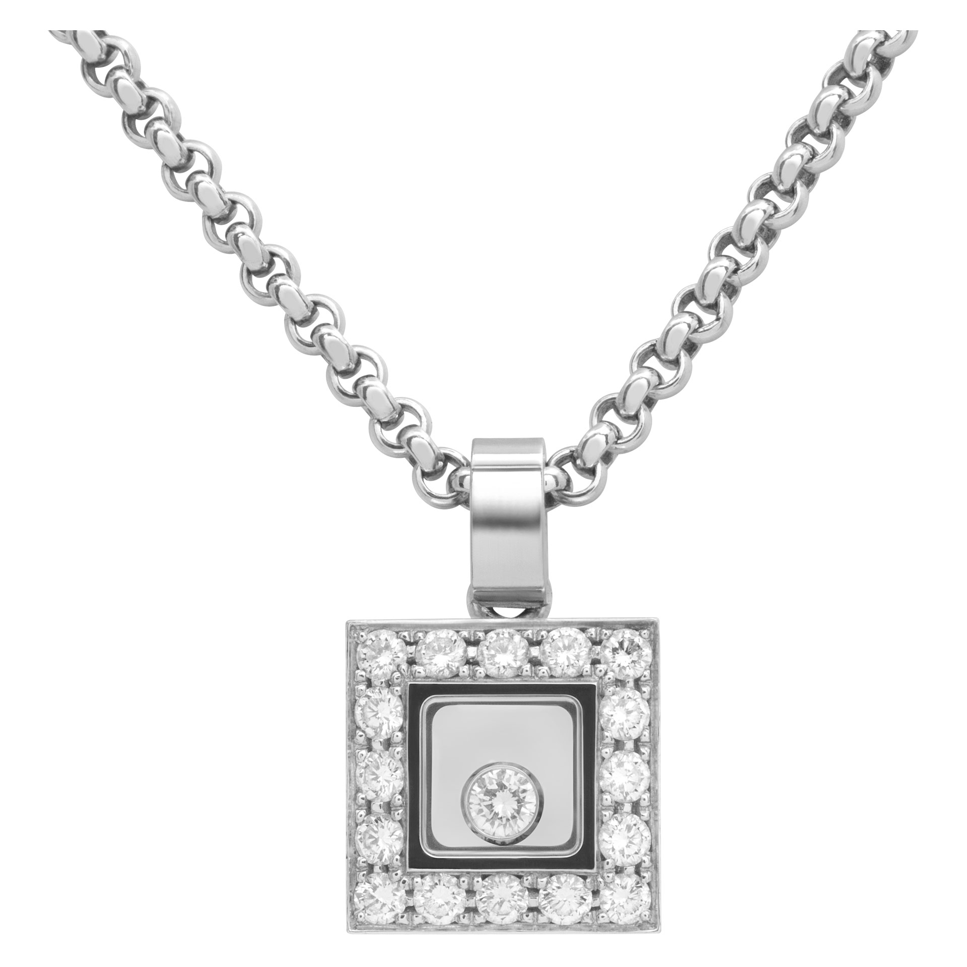 Chopard Happy diamond icons necklace 18k white gold square pendant