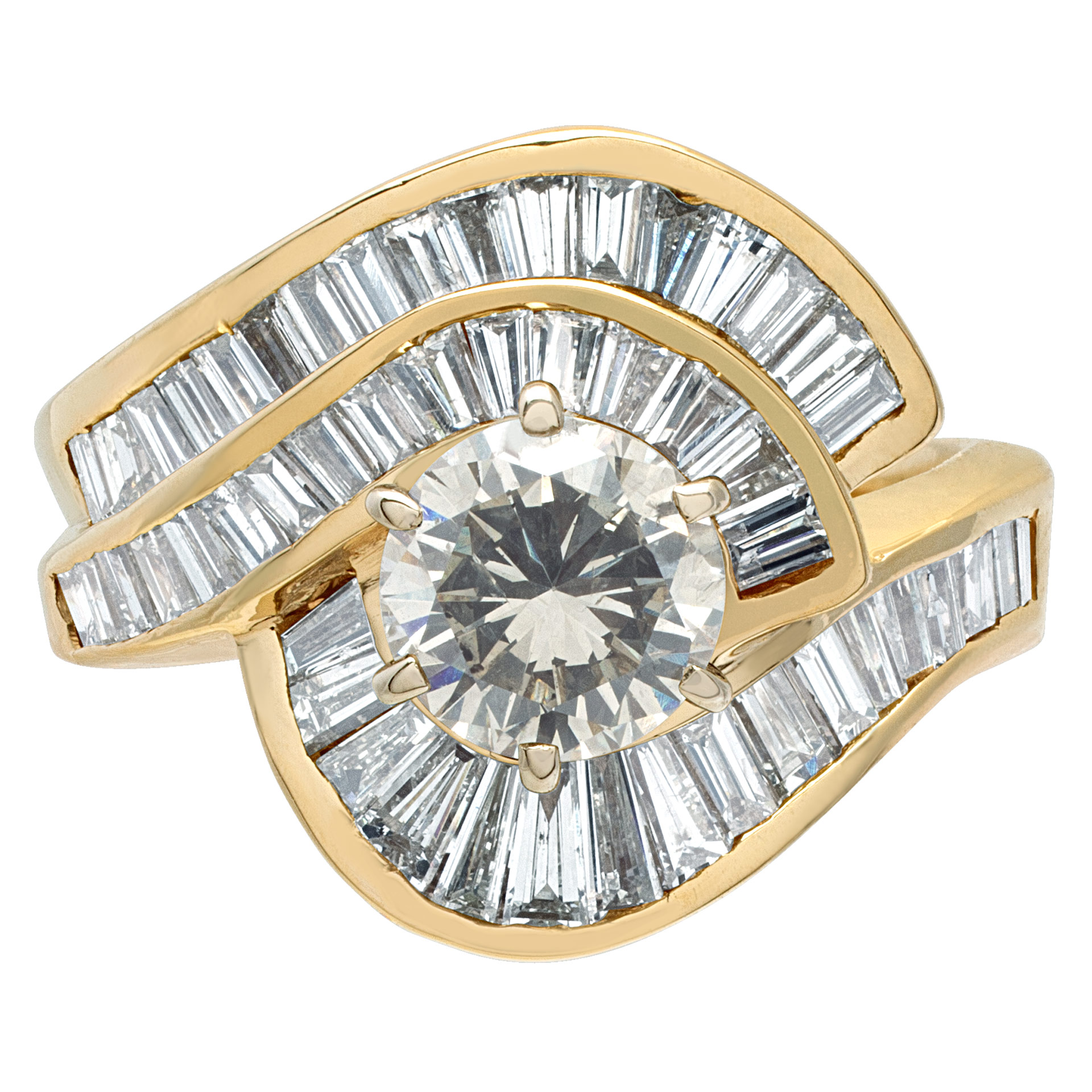 GIA certified round brilliant cut diamond 1.02 carat (S to T range, Light Brown, I1 clarity) ring with over 1.50 carat in baguette diamonds