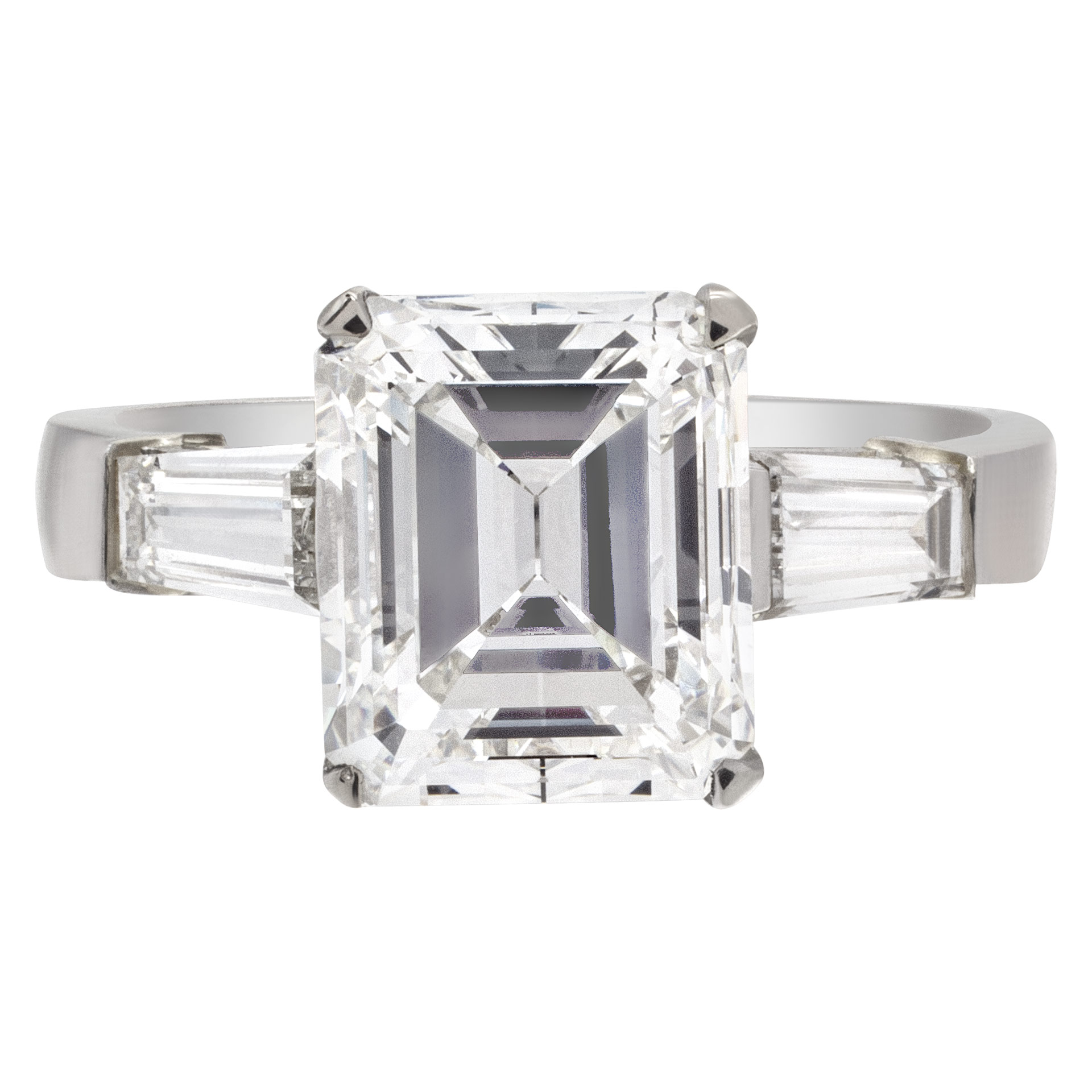GIA certified emerald cut 3.95 carat (F color, VVS2 clarity) ring set in platinum setting
