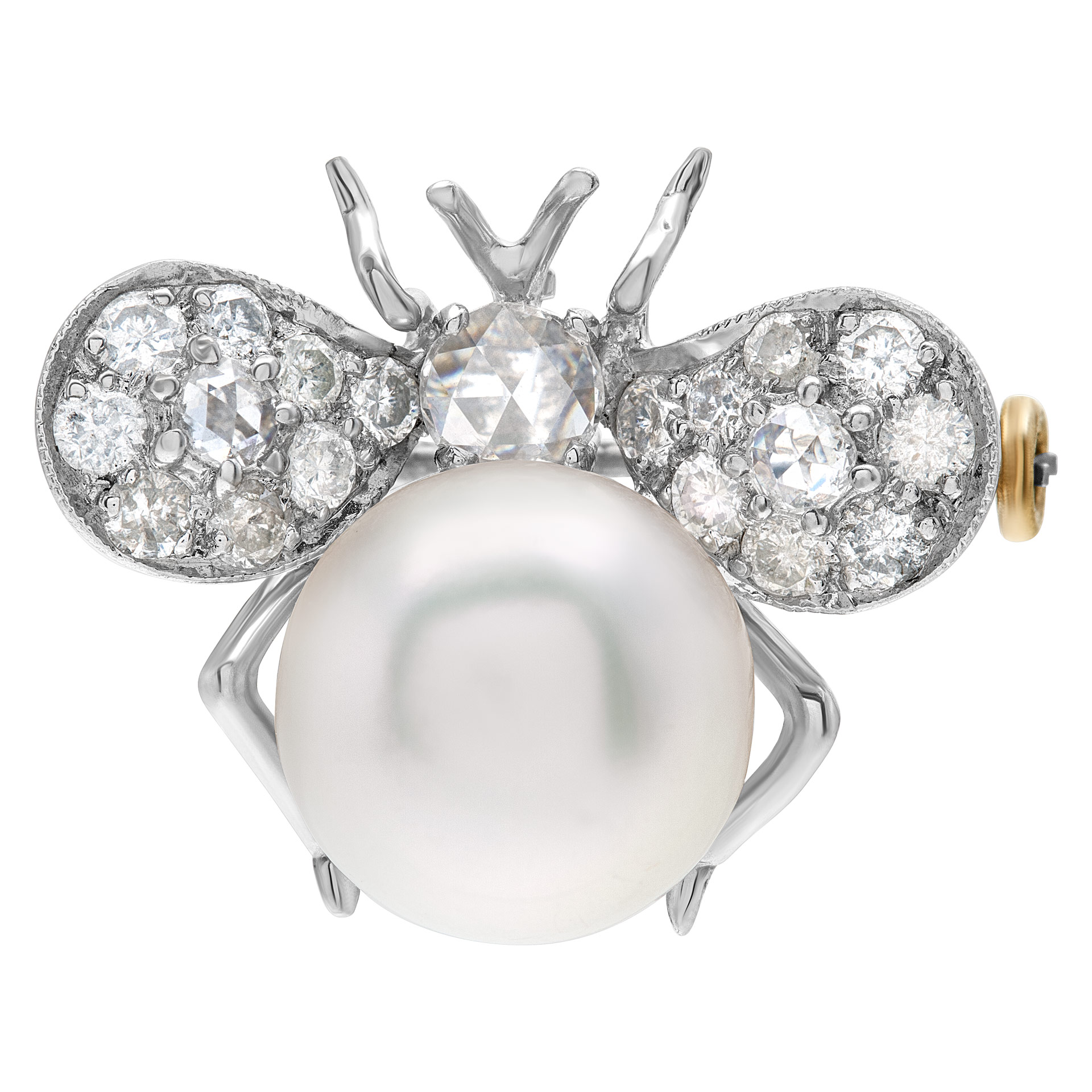 Pearl & Diamond Bee Pin/Pendant in 18k white gold