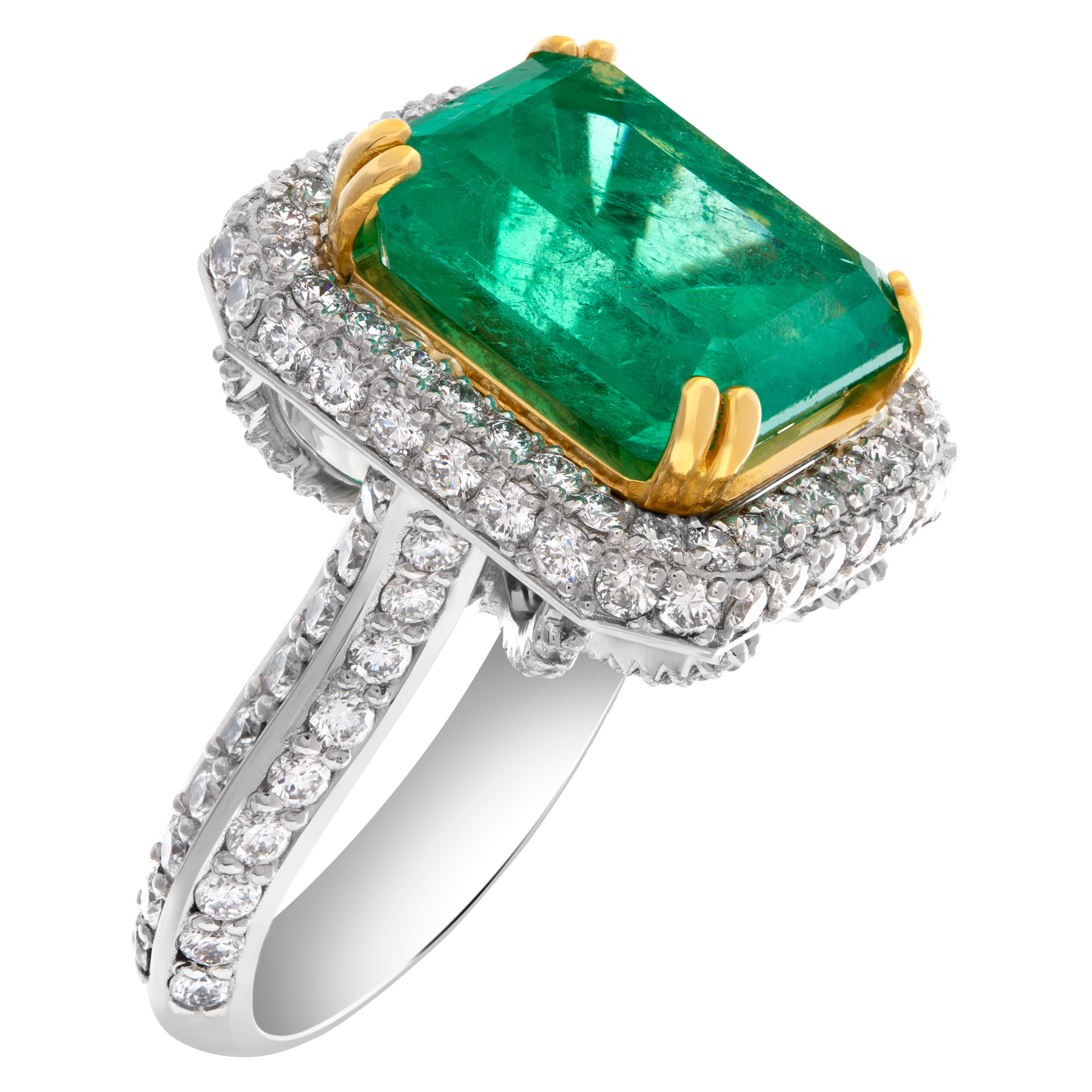 AGL certified 13.01 carat emerald ring in platinum & 18k with 4 carats in pave diamonds