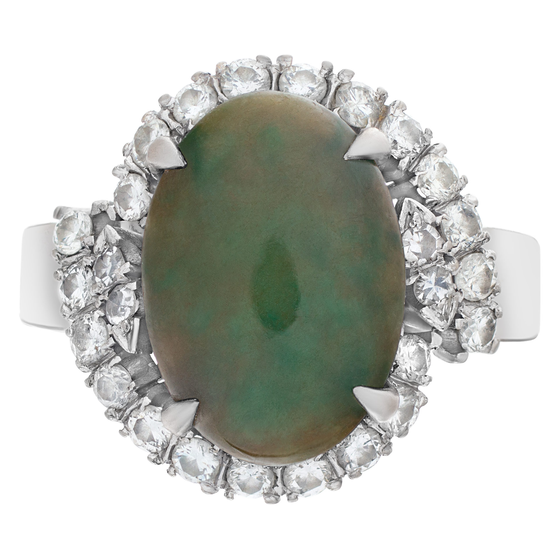 Jade and diamond ring in 14k white gold with approximately .5 cts in diamonds