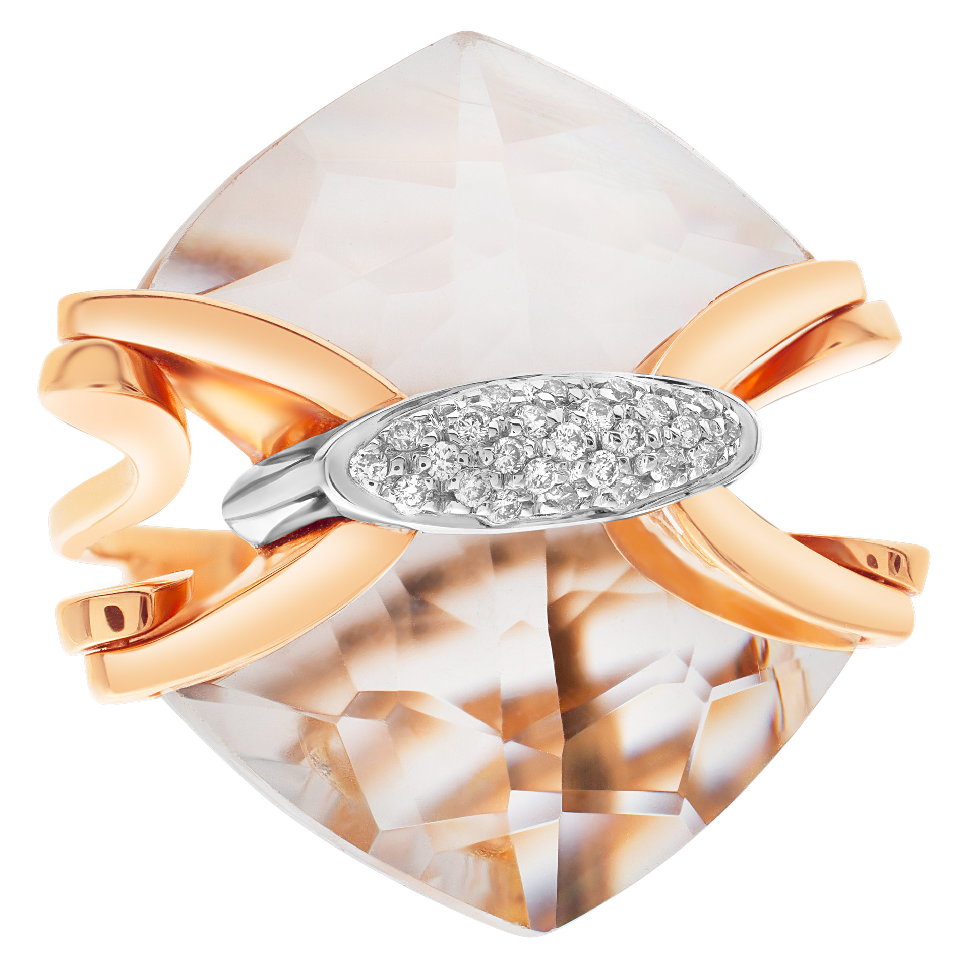 Mesmerizing quartz & diamonds ring by Italian designer "Falcinelli", w 17 carats "arrow"  shape cut quartz & diamonds.