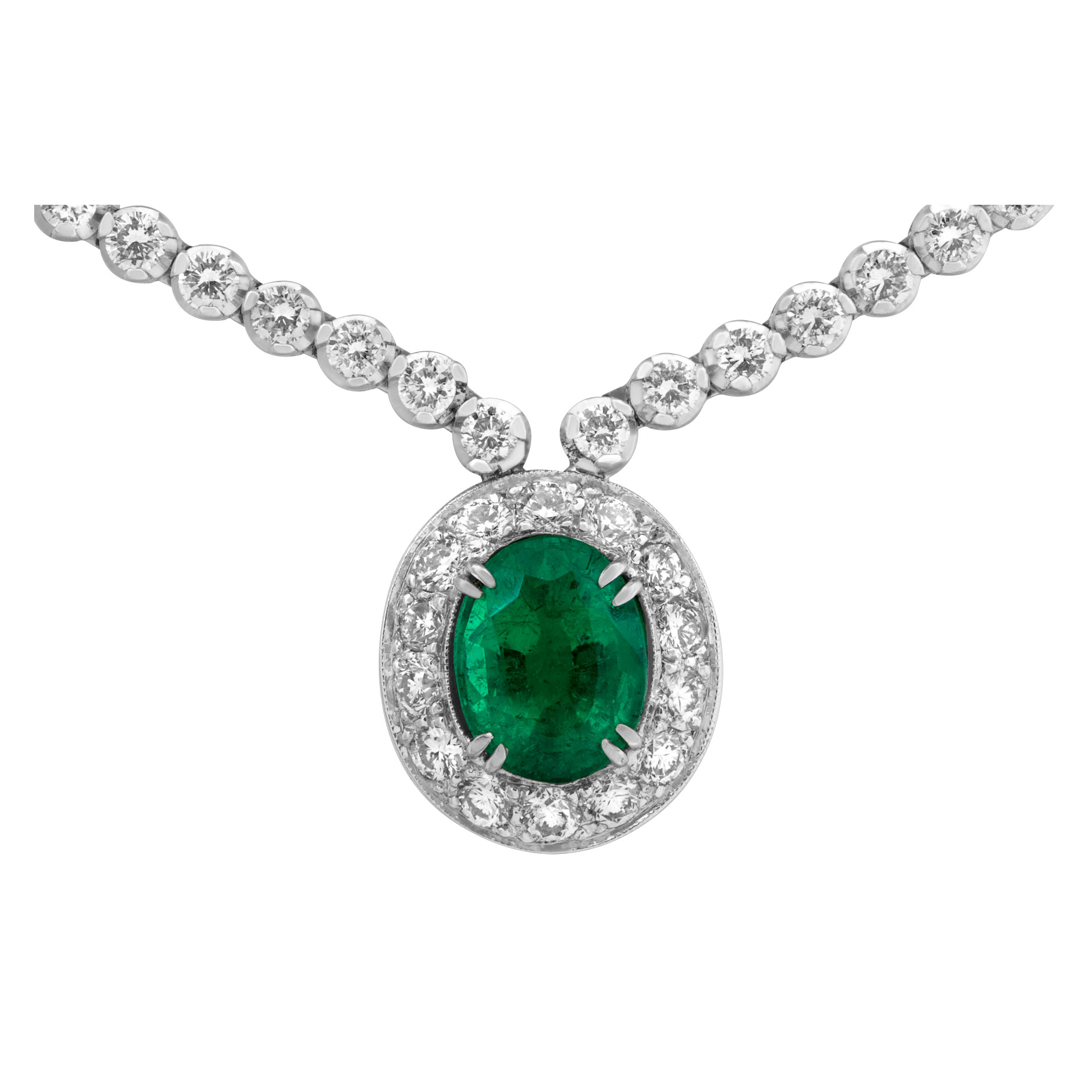 AGL certified Colombian Emerald necklace with diamonds in 18k  white gold