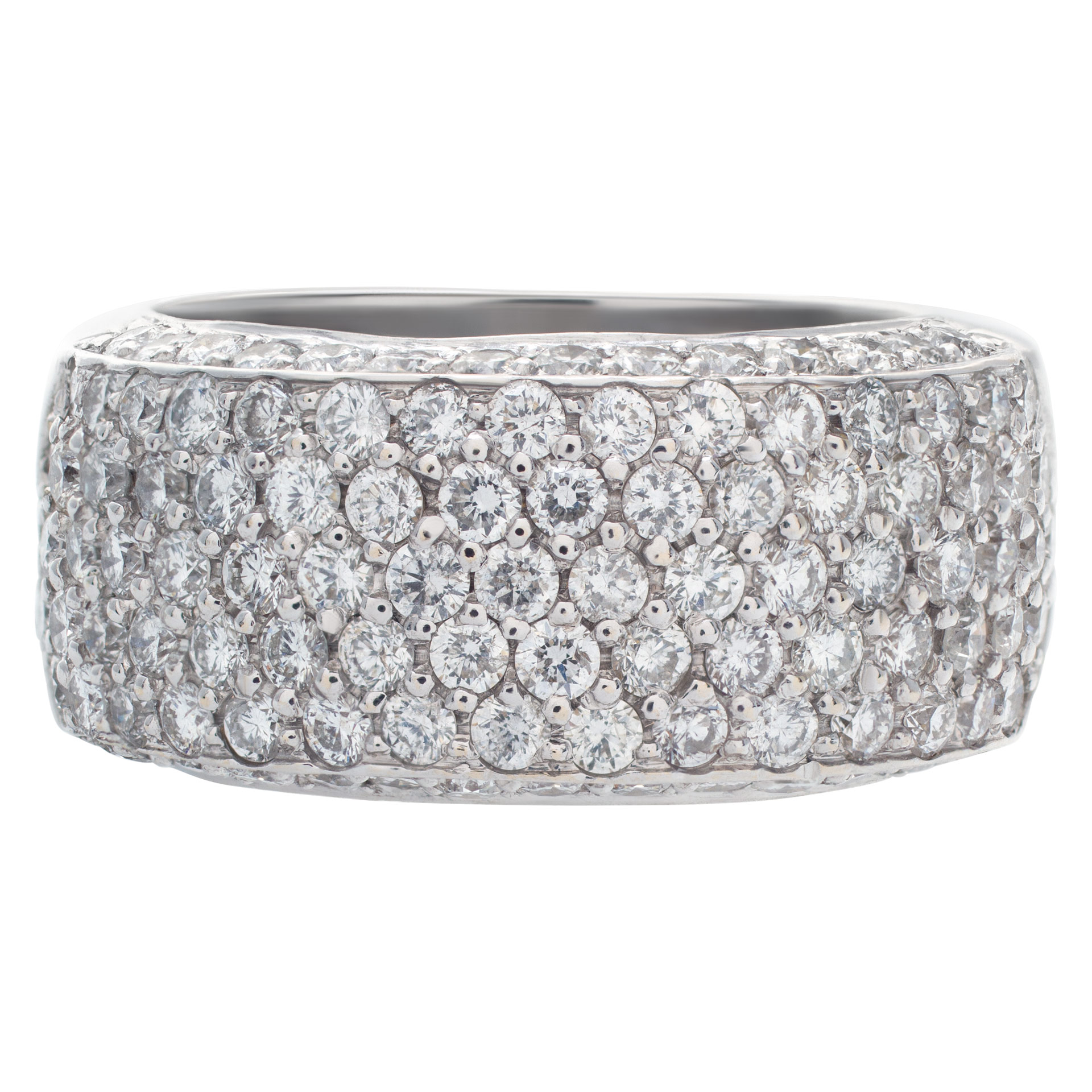 Sparkling bright micro pave diamond ring set in 18k white gold