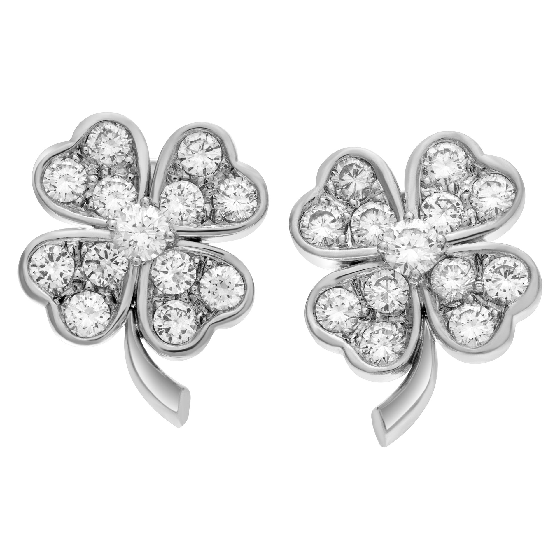 Diamond clover earrings in 18k white gold