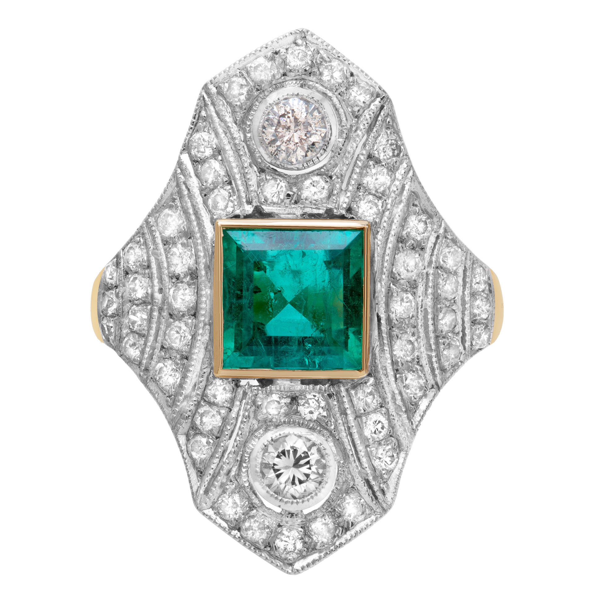 Emerald and diamond ring in 18k yellow and white gold