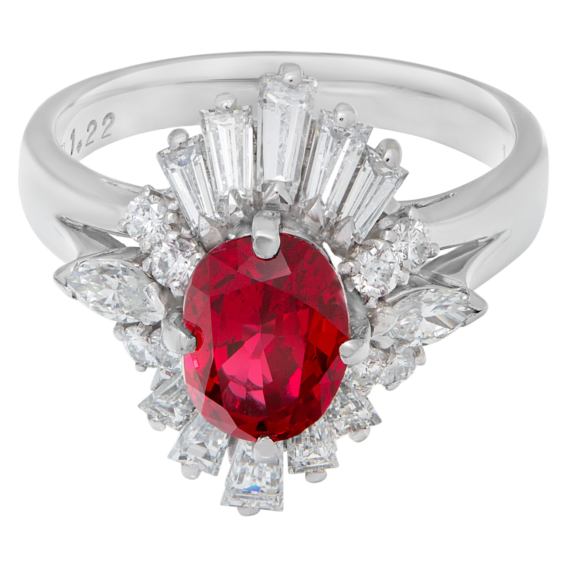 AGL certified oval 1.81 carat center ruby ring in platinum