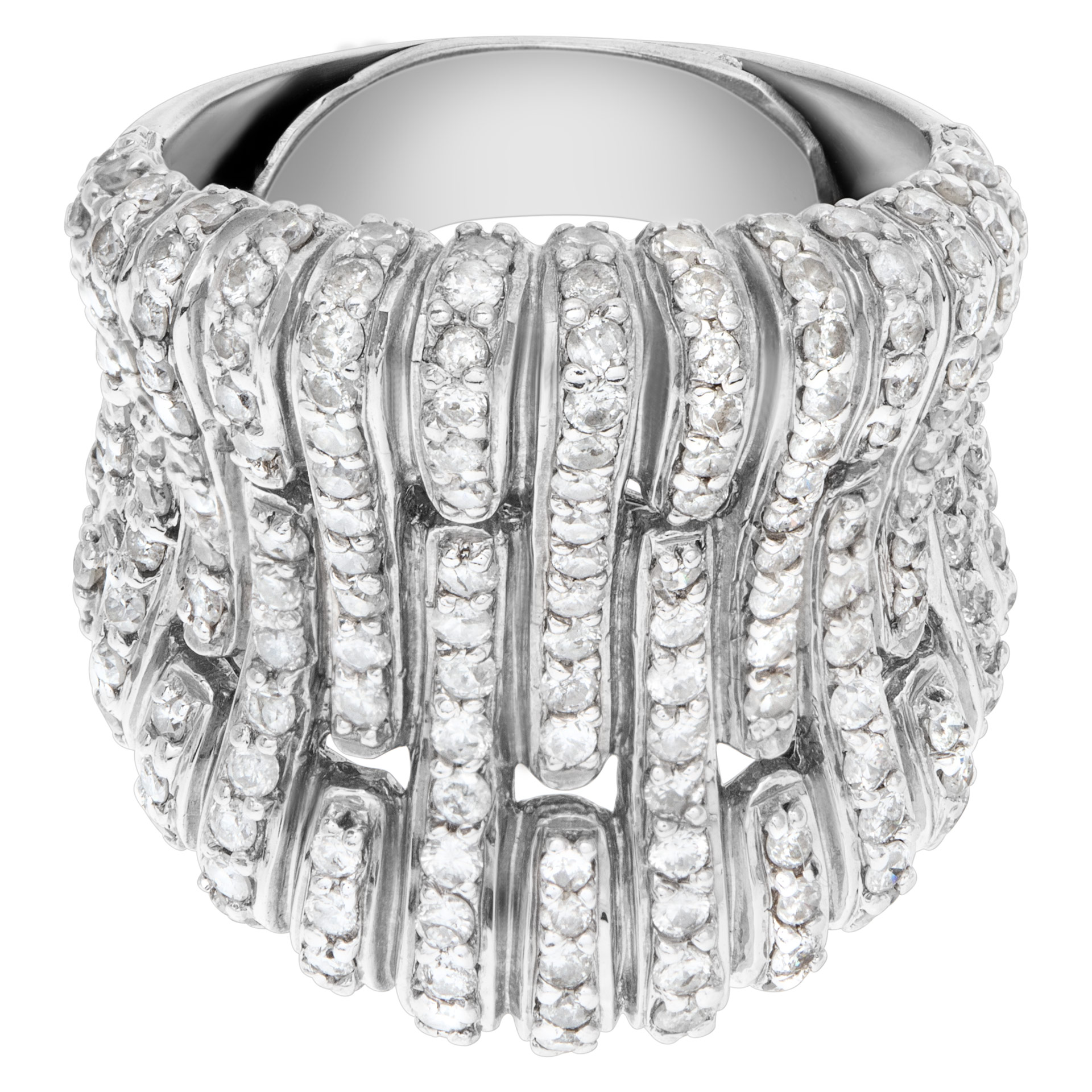 Unique fan design 18k white gold ring with over 1.0 carat in micro pave set diamonds