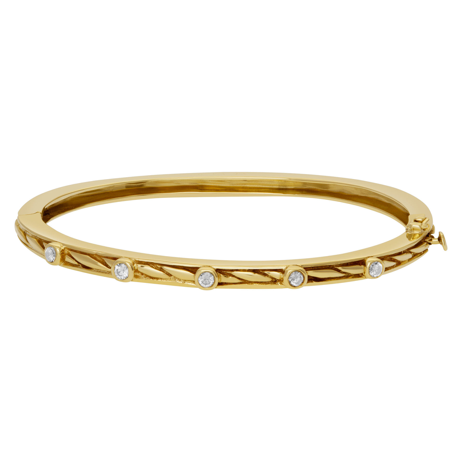 Bangle bracelet with 5 swirls in 14k yellow gold and diamonds