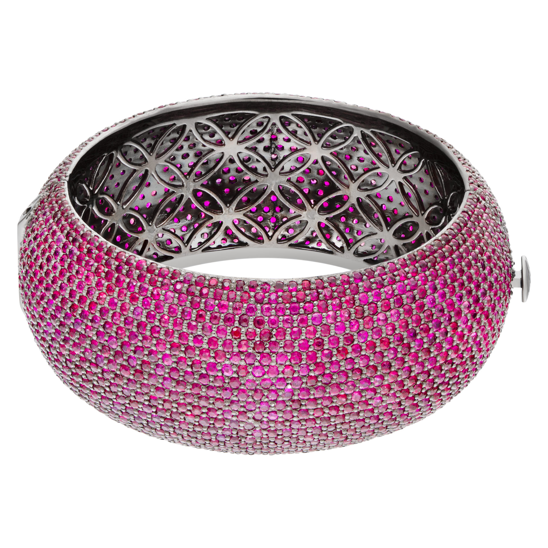 Bold silver ruby cuff with 57.45 carats in rubies
