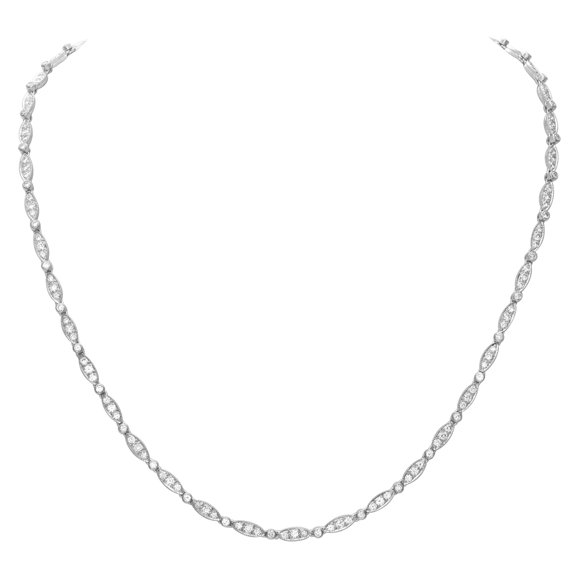 Diamond necklace in 18k white gold,  over 2 carats round brilliant cut diamonds