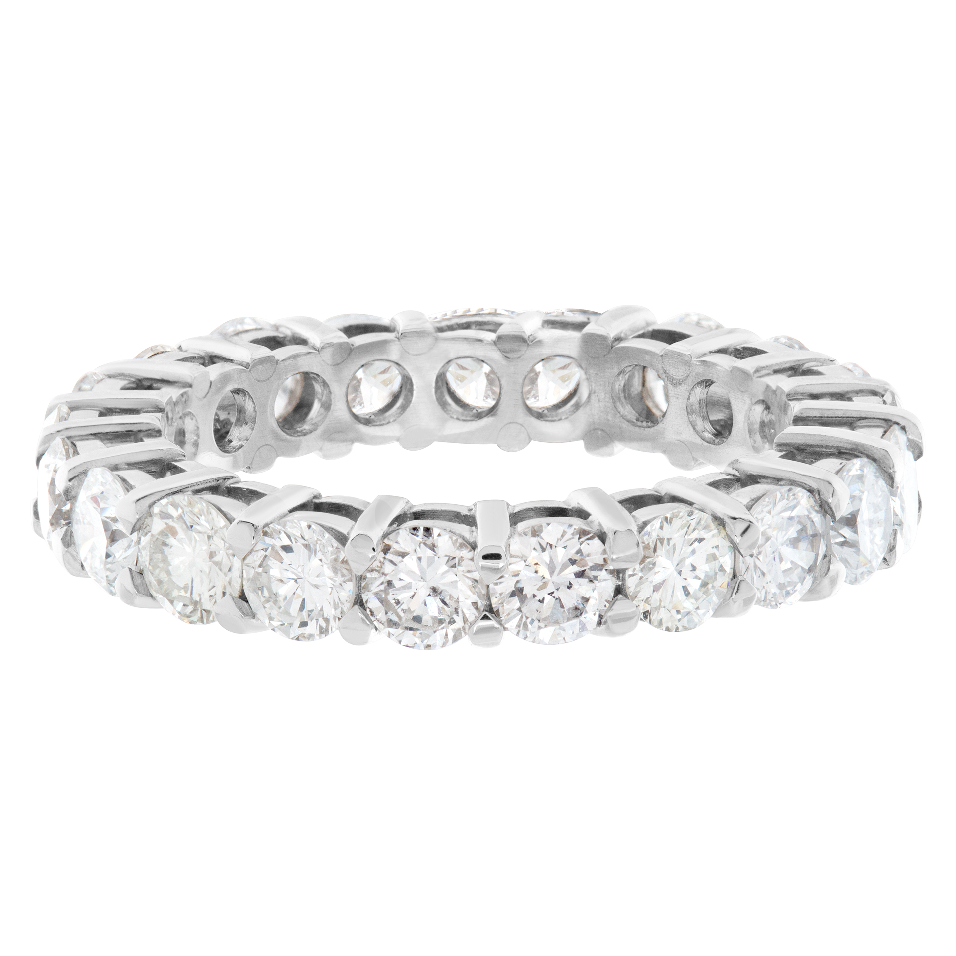 Round brilliant cut Diamonds eternity band in Platinum. Round brilliant cut diamonds total approx. weight: 2.72 carats. Size 5.75