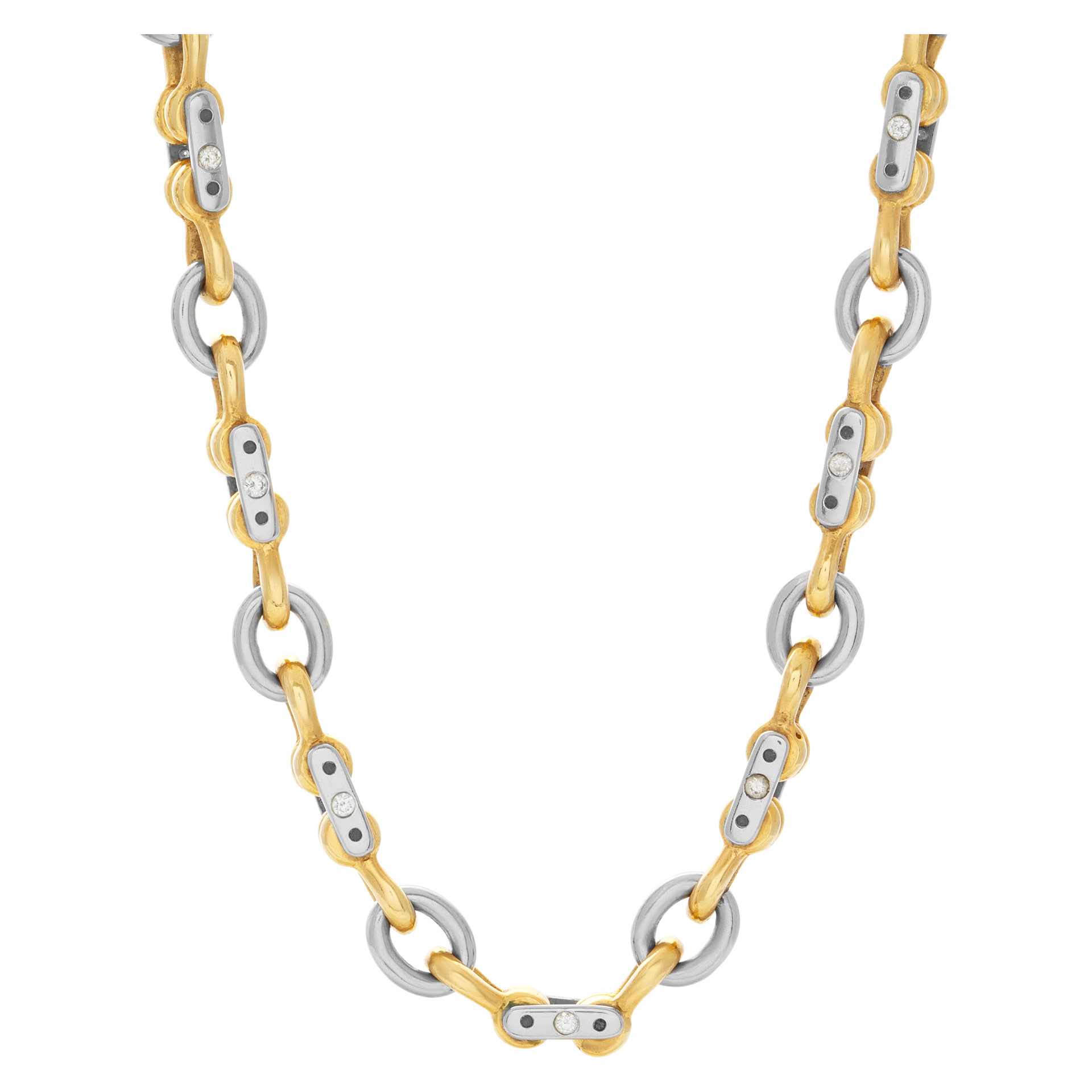 Mechanical link 18k white & yellow gold chain with diamond accents