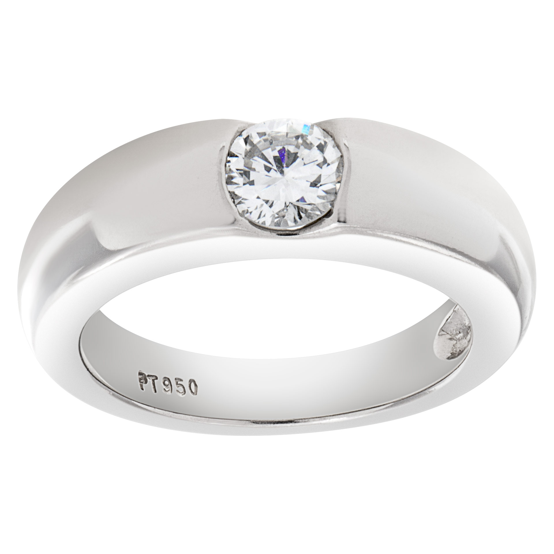 Gipsy solitare diamond ring set in platinum. 0.50 carat full cut round brilliant center diamond