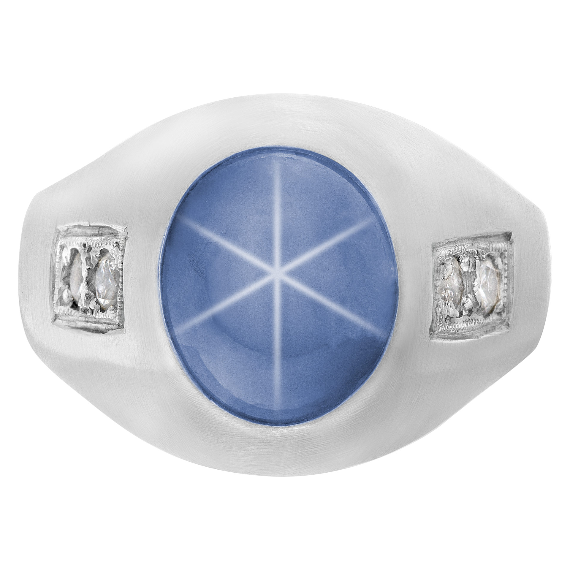 Star Sapphire ring in 14k white gold with diamond accents