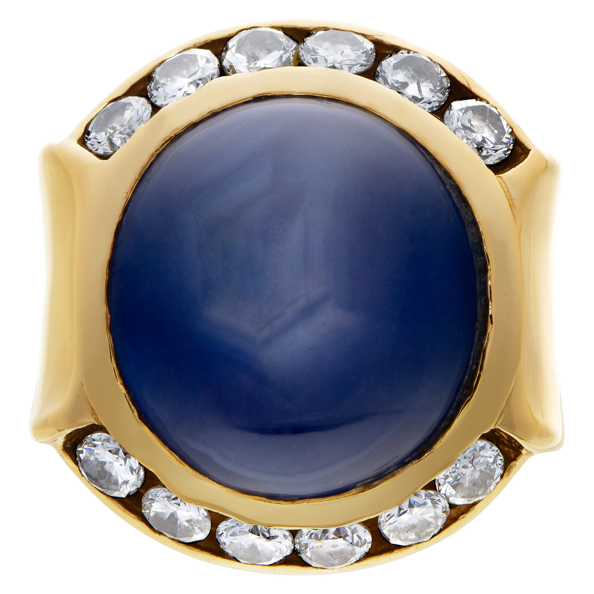 Cabochon Star sapphire & diamonds ring, set in 14K yellow gold.
