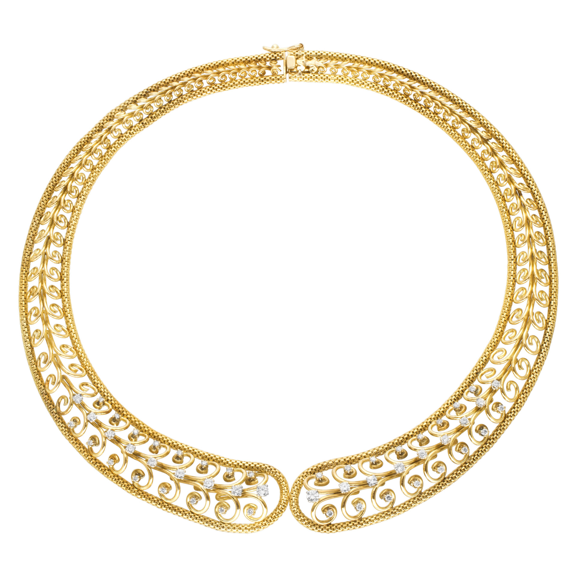 Swirl link choker necklace with diamond accents in 18k