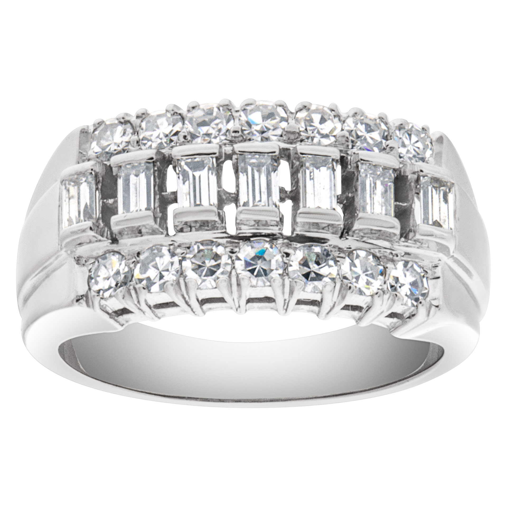 Vintage diamond pinky ring in 14k white gold with 0.65 carats in round & baguette diamonds