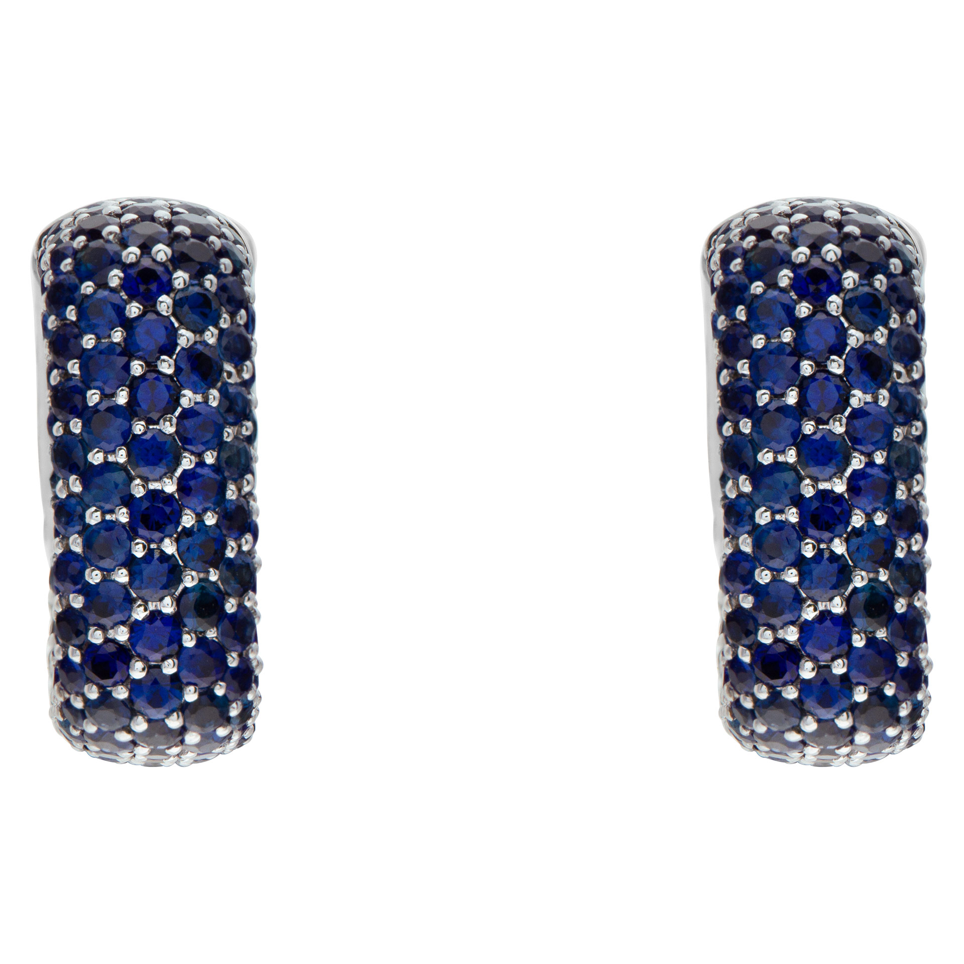 18k White Gold Square Hoop Earrings With 5.72 Carats In Blue Round Cut Sapphires