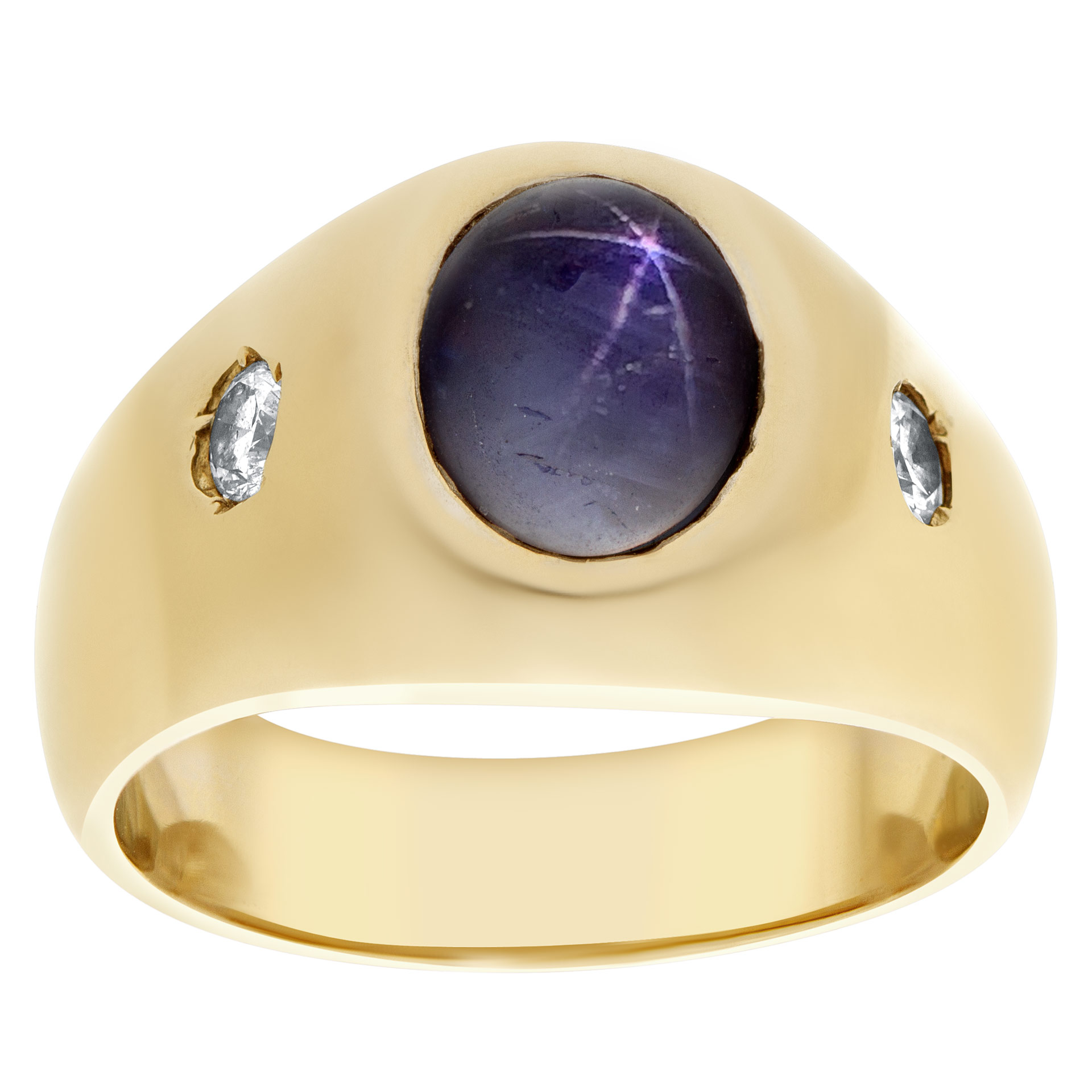 Star sapphire ring in 18k with two side diamond accents