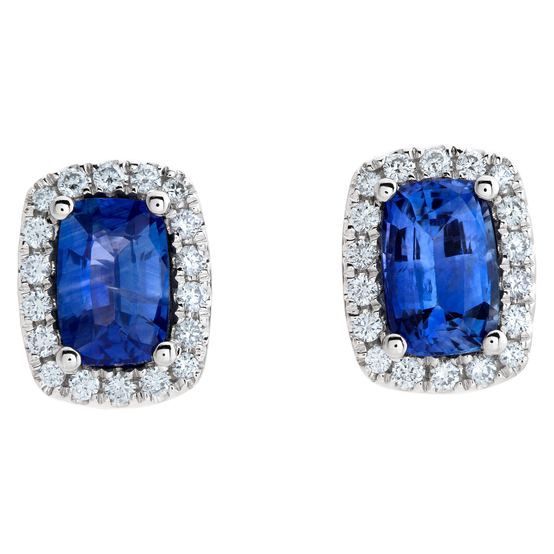 18k white gold stud earrings with 2.25 carats in blue sapphires and 0.31 carat in diamonds