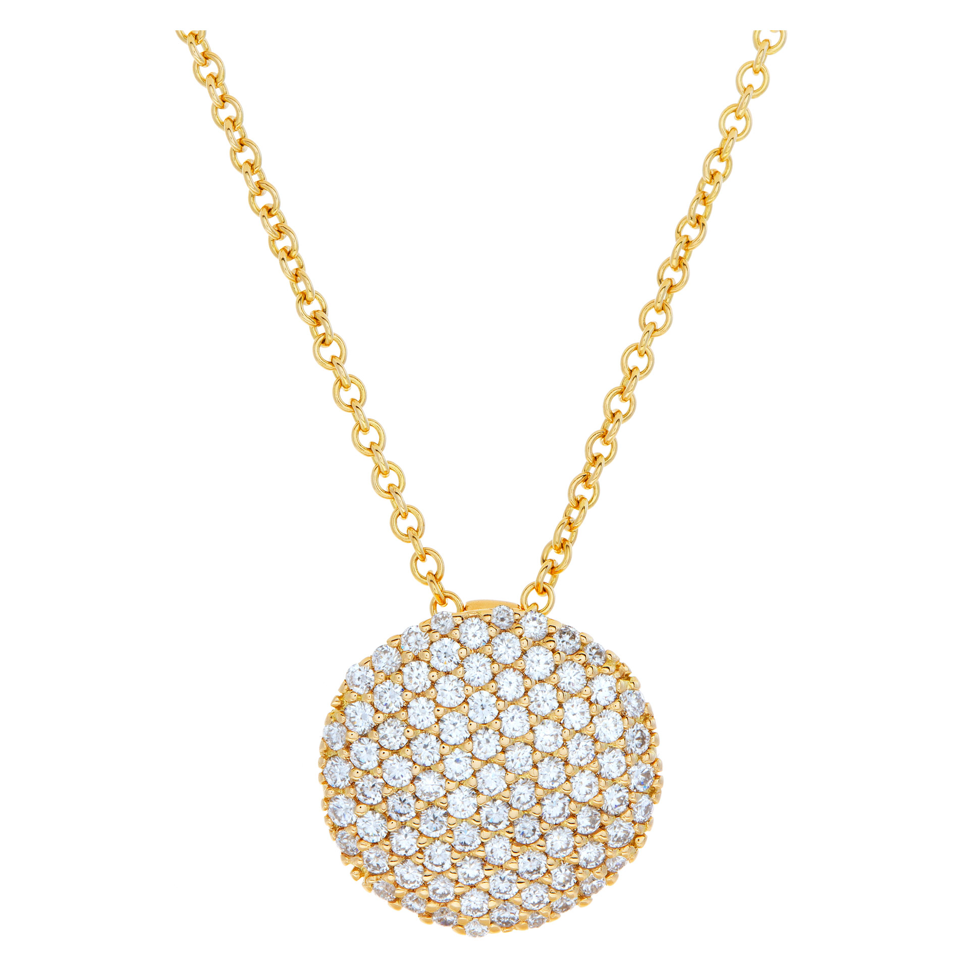 Italian design, pave diamond pendant with 18k yellow gold chain necklace (16"), total approx. diamond weight: 1.25 carat.