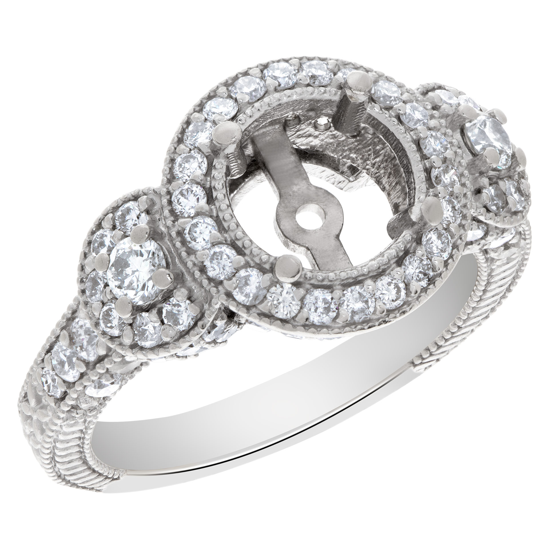 Beautiful diamond setting with approximately 1 carat full cut round brilliant diamonds, set in 14k white gold