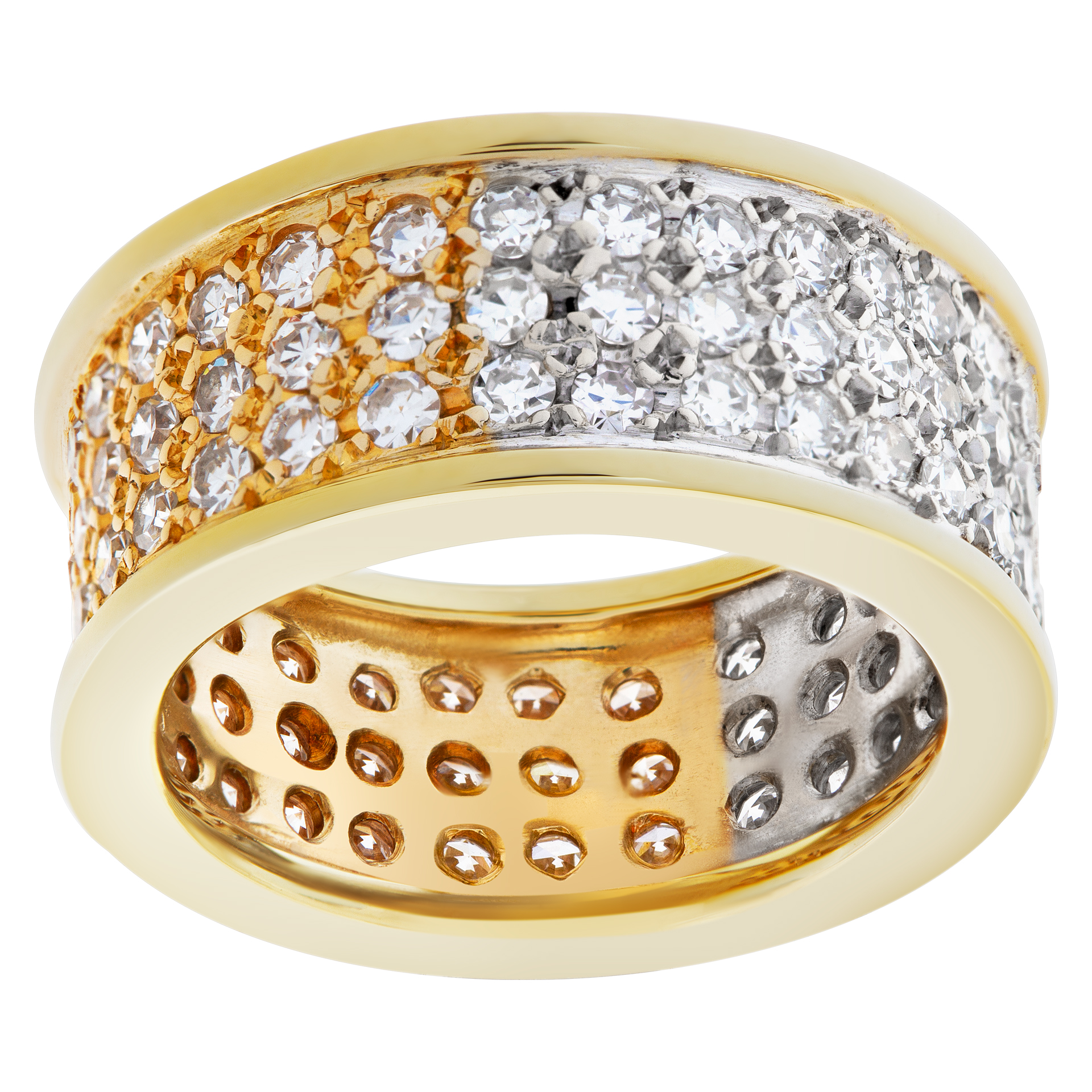 Wide Pave Diamond Band In 18k white and yellow gold