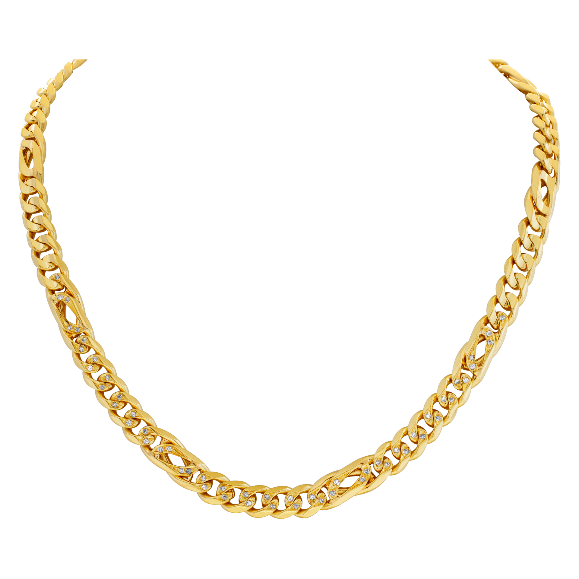 Solid chain necklace in 18k gold, and  approximately 0.50 carat round brilliant cut diamonds