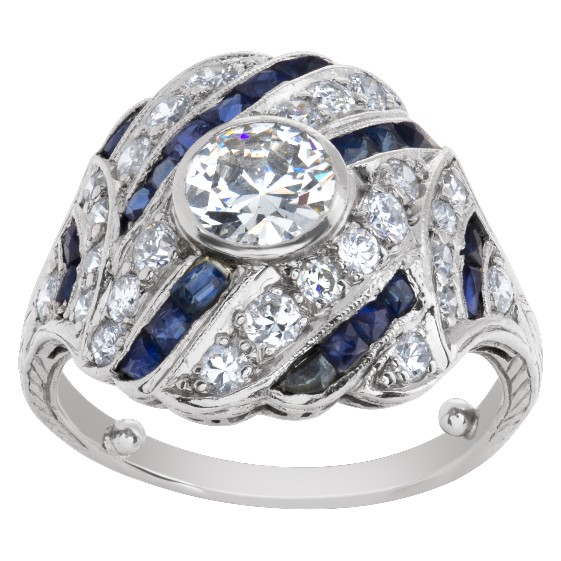 Diamond and sapphire art deco ring in platinum