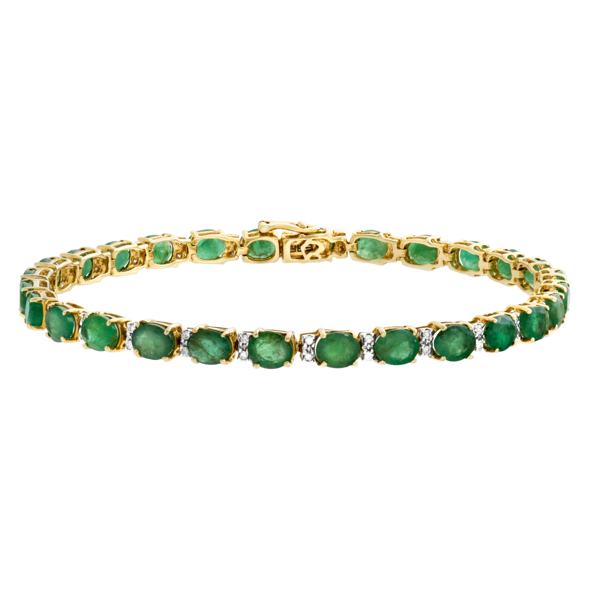 Emerald and diamond line bracelet in 14k