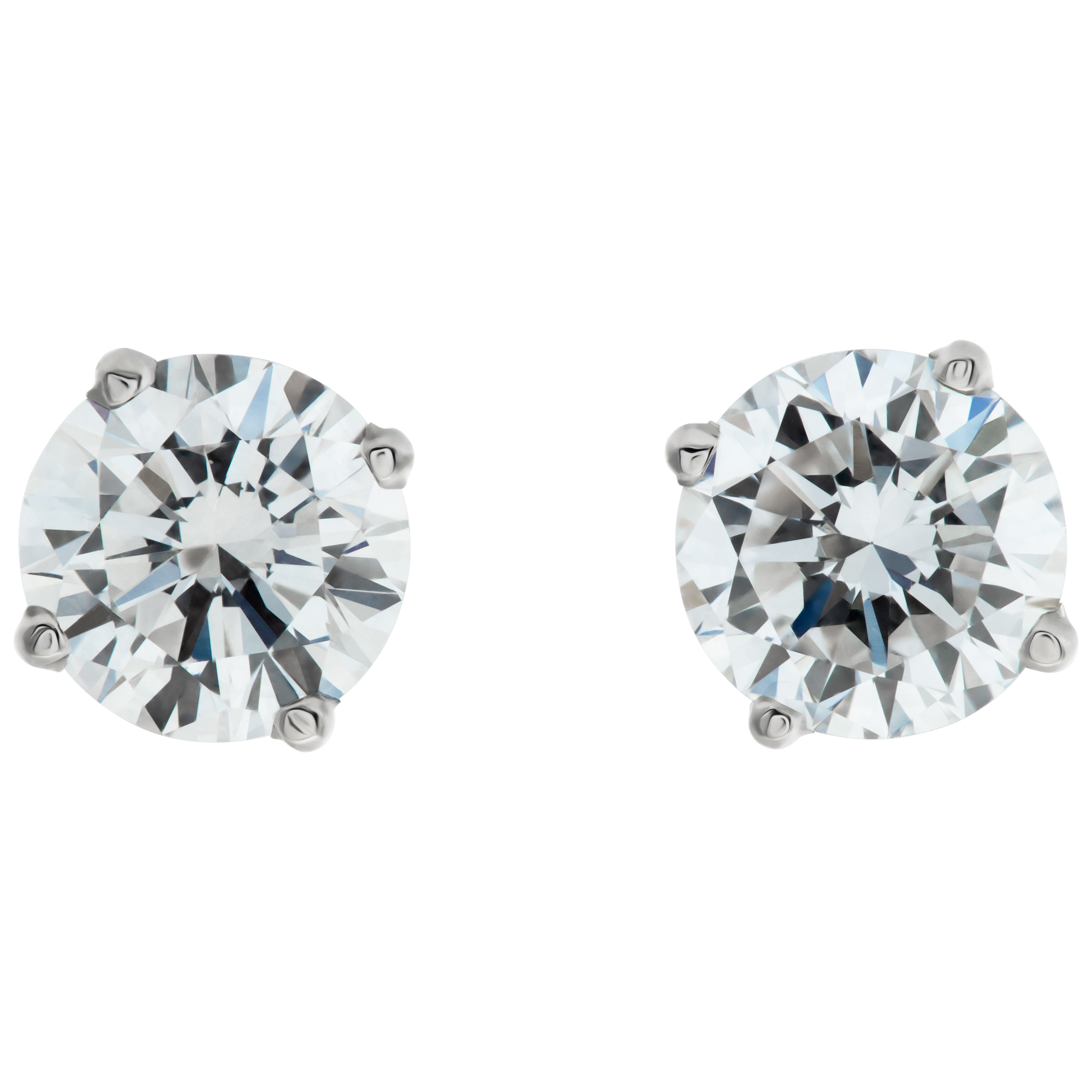 GIA certified round brilliant cut diamond studs 1.02 carat (E color, VS2 clarity) and 1.01 carat (E color, VS1 clarity