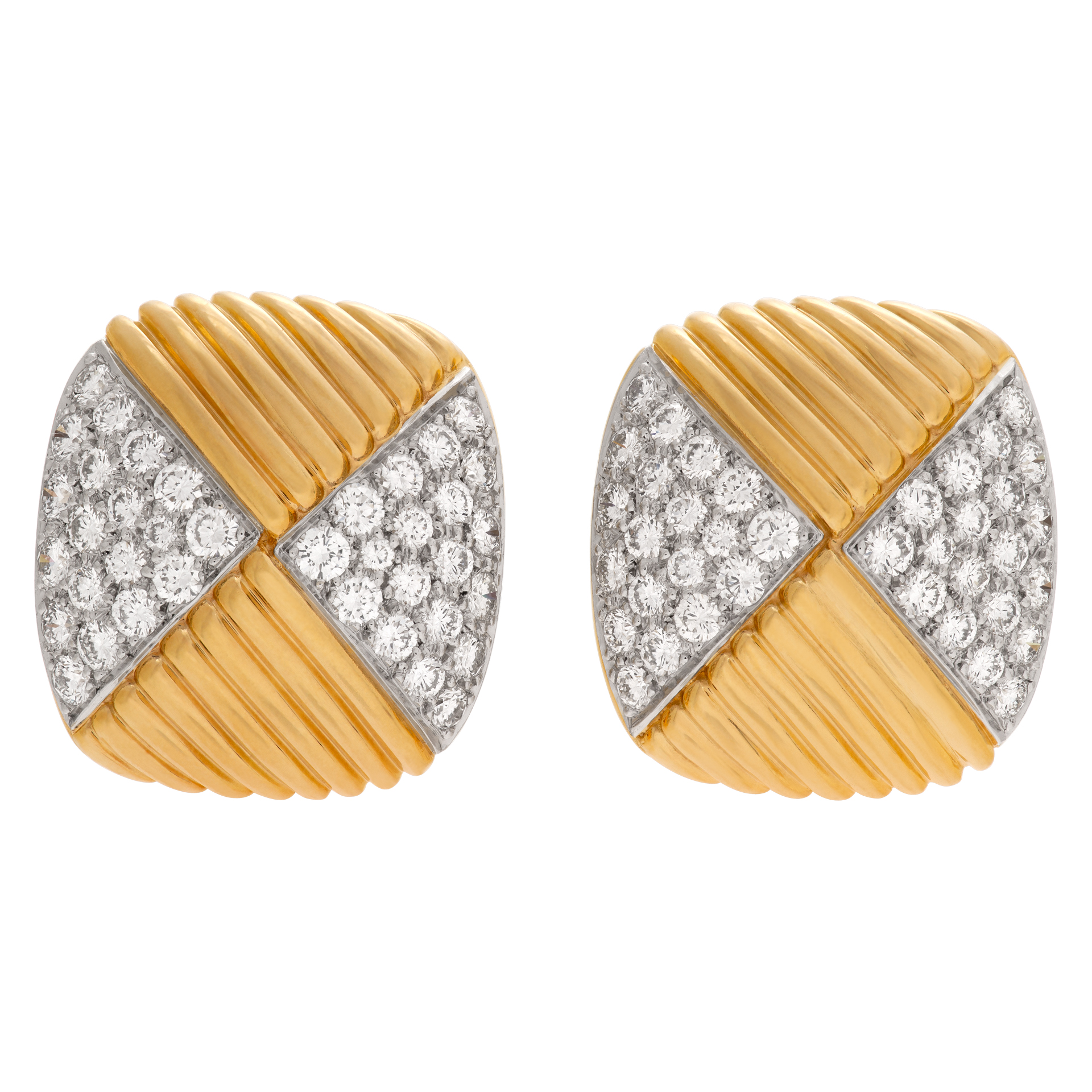 Geometric earrings in 18k with pave diamonds