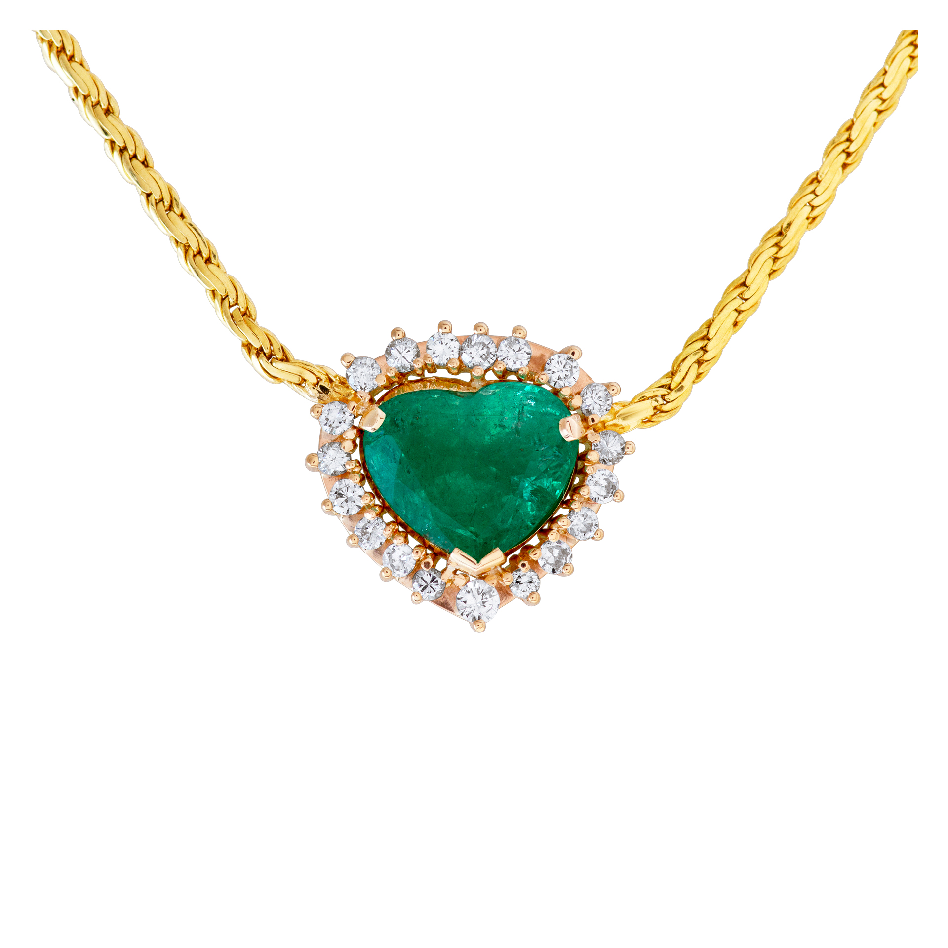 Heart shape 3.01 carat Colombian emerald and diamond necklace