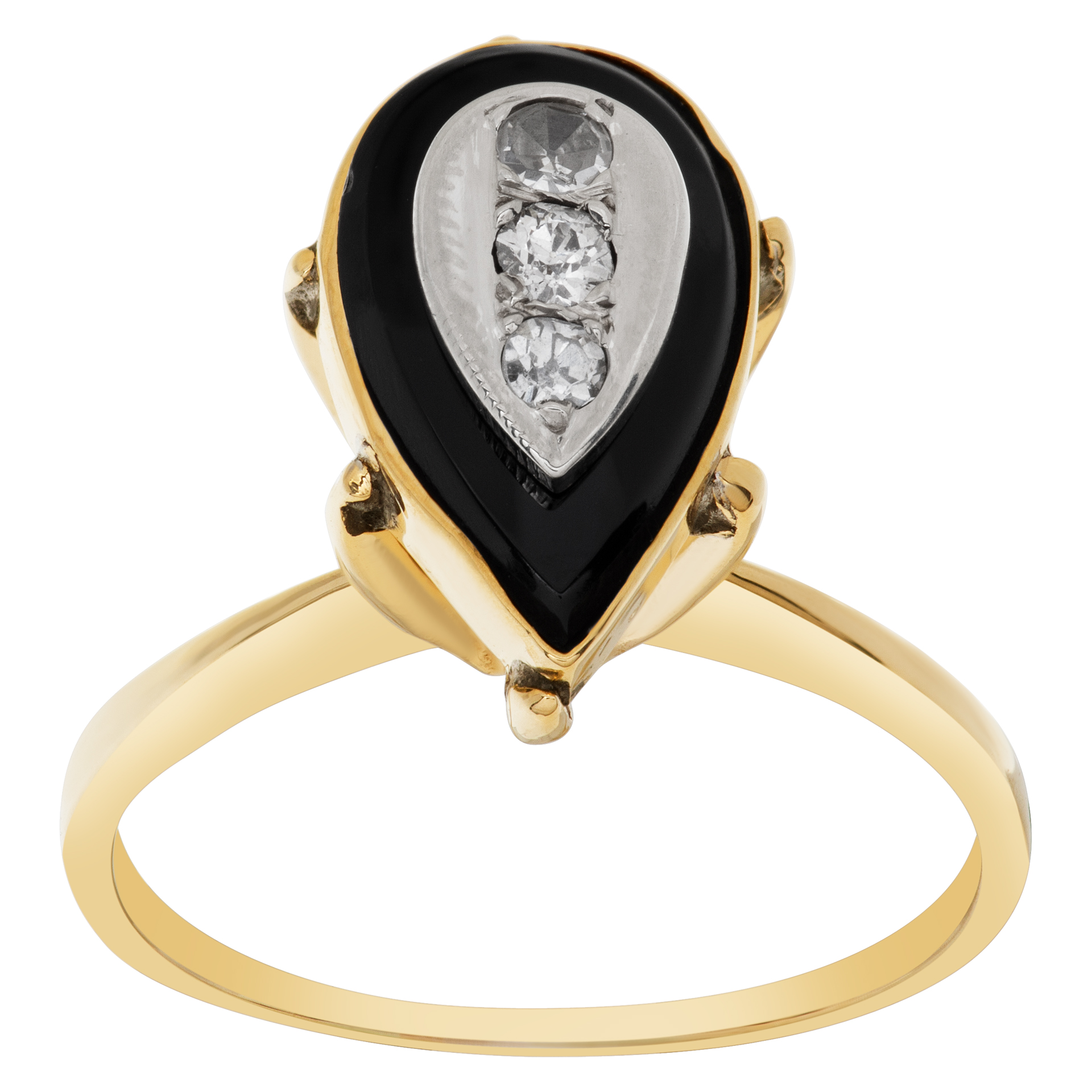 Diamond and onyx ring in 14k yellow gold