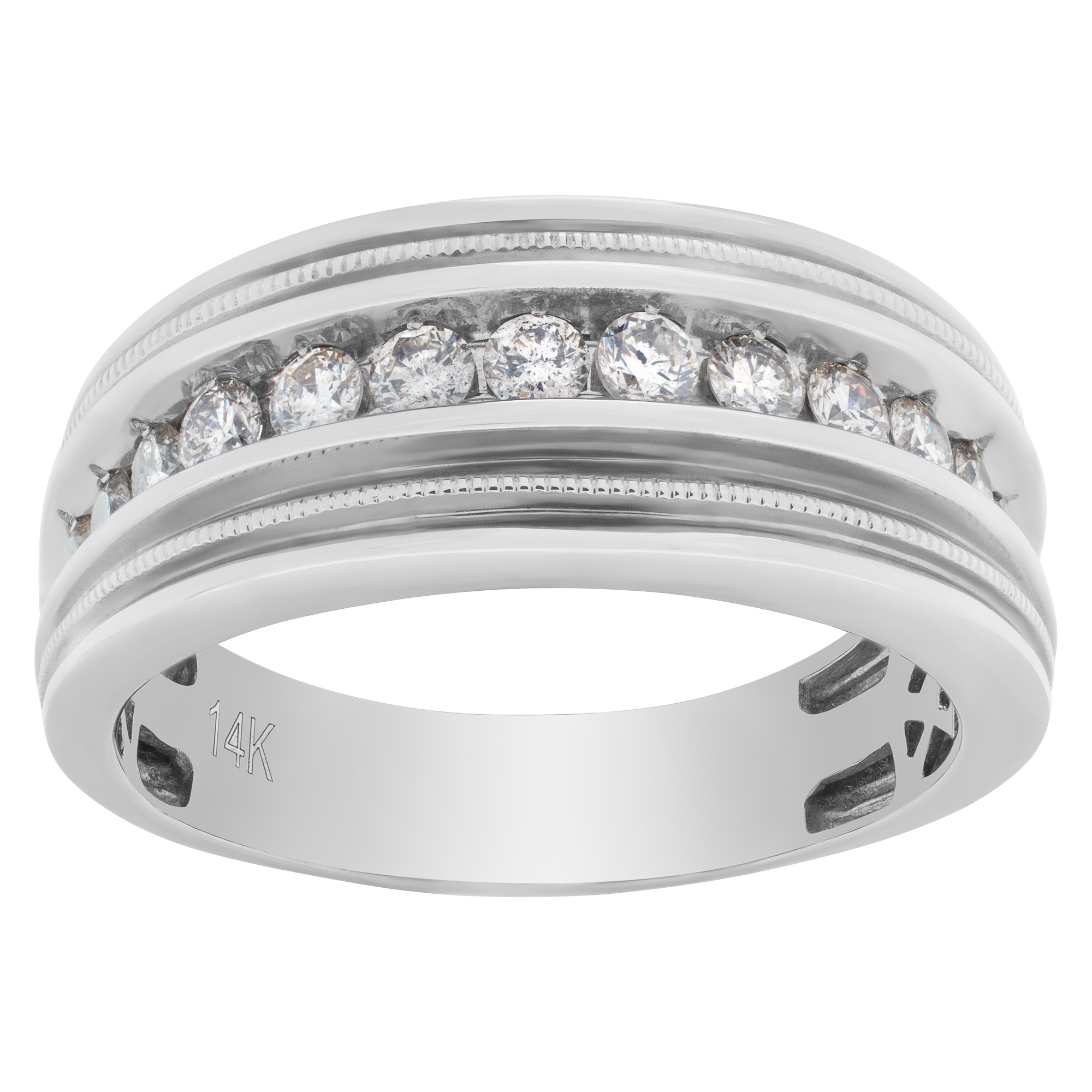Diamond ring in 14k white gold with approx. 1 carat full cut round brilliant diamonds.