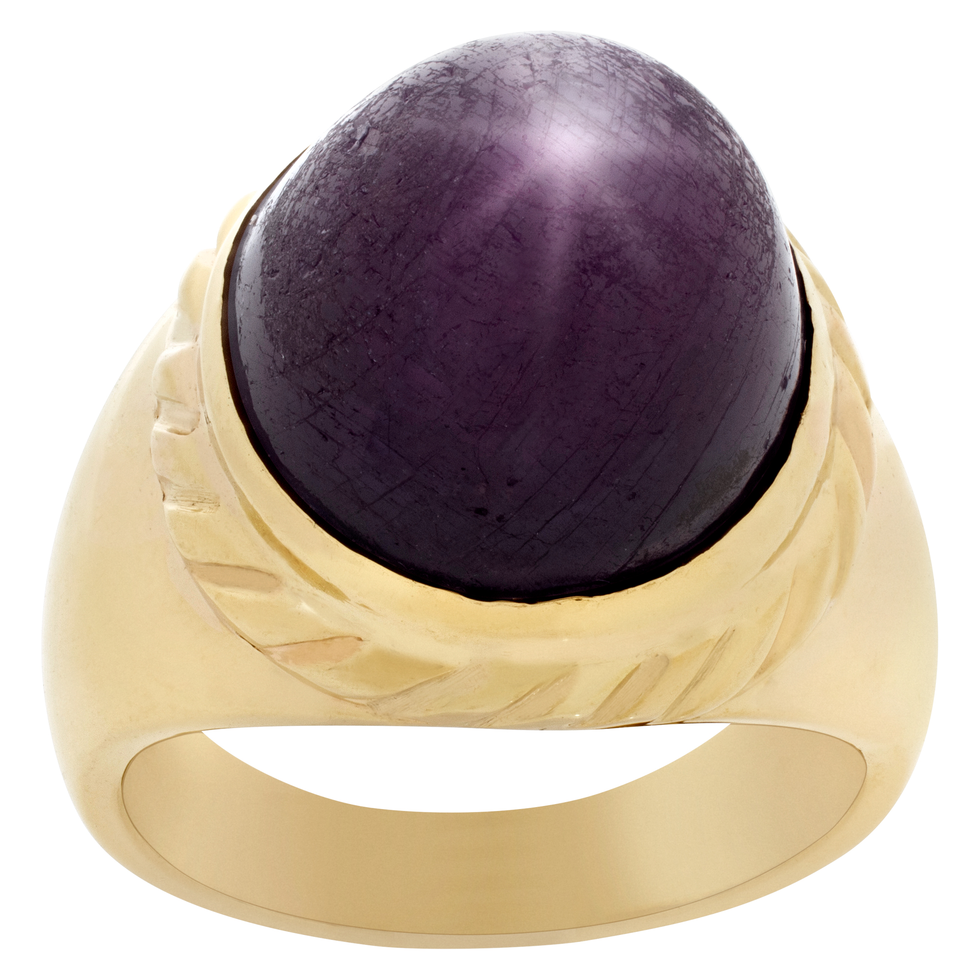 Cabochon star ruby ring in 14k yellow gold, total approx. weight: over 10 carats.