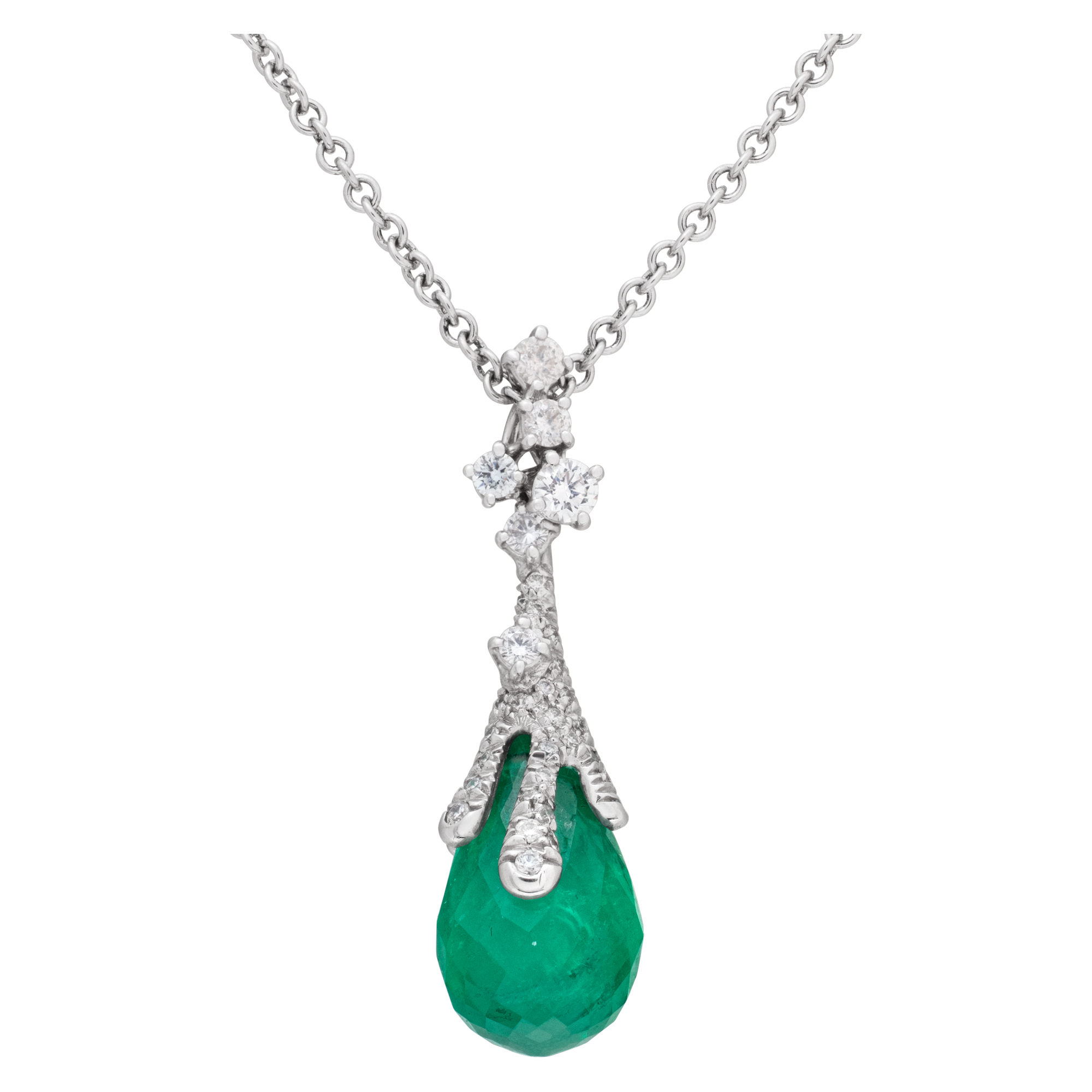Emerald Pendant In 18k White Gold