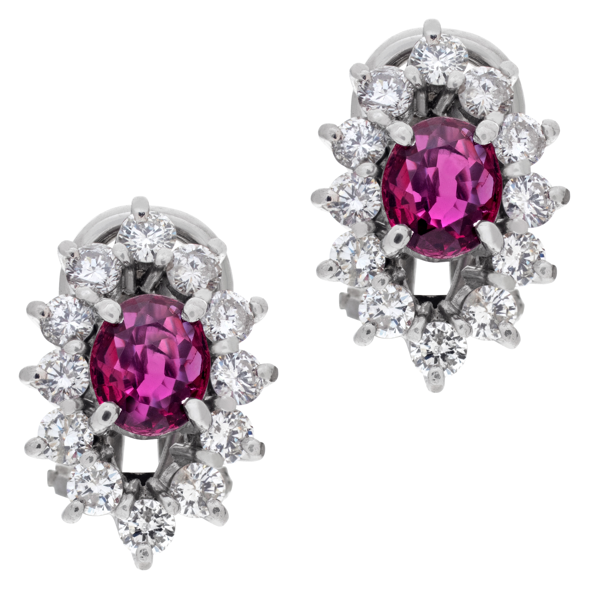 Ruby & diamond earrings set in 14k white gold.