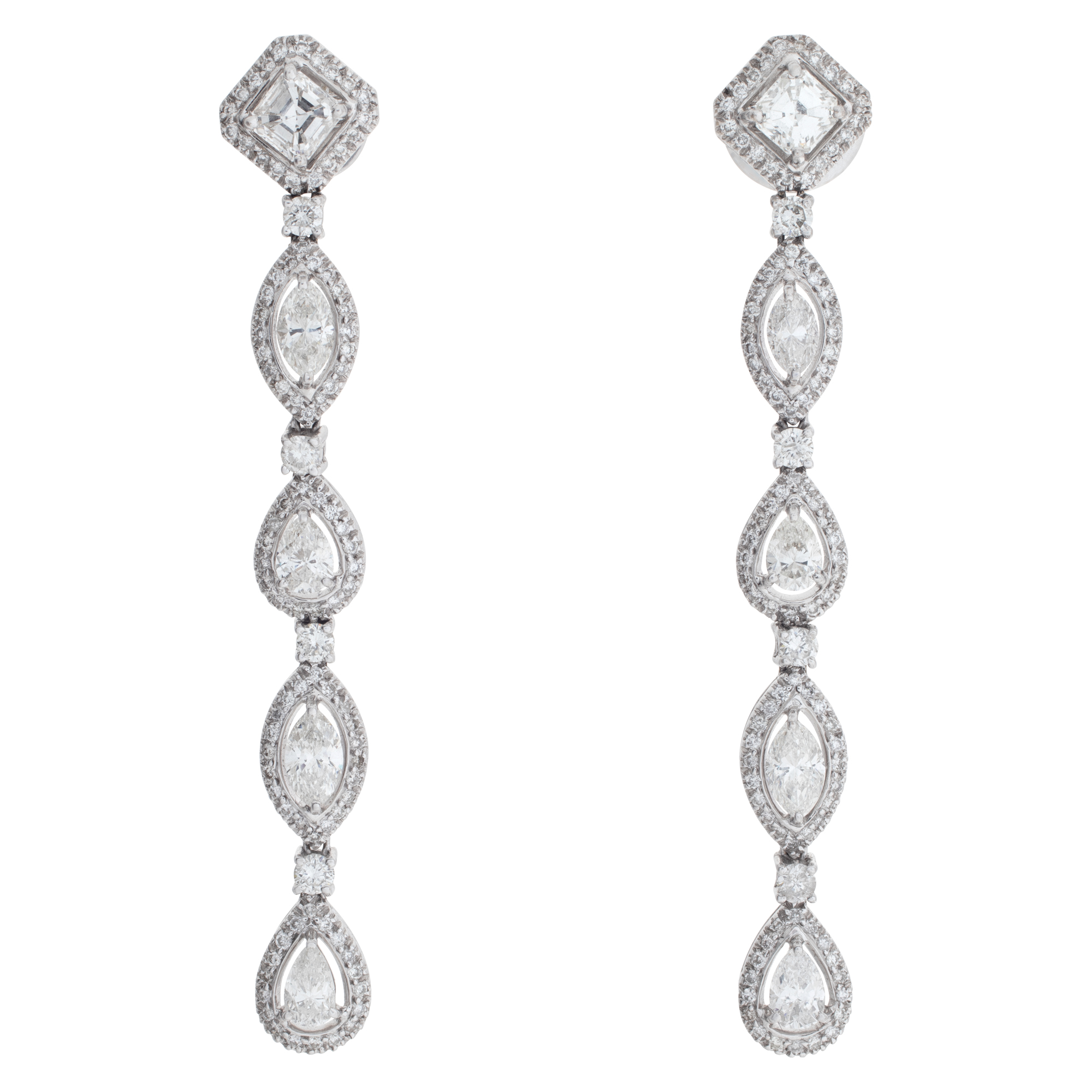 Long diamond earrings in 18k white gold