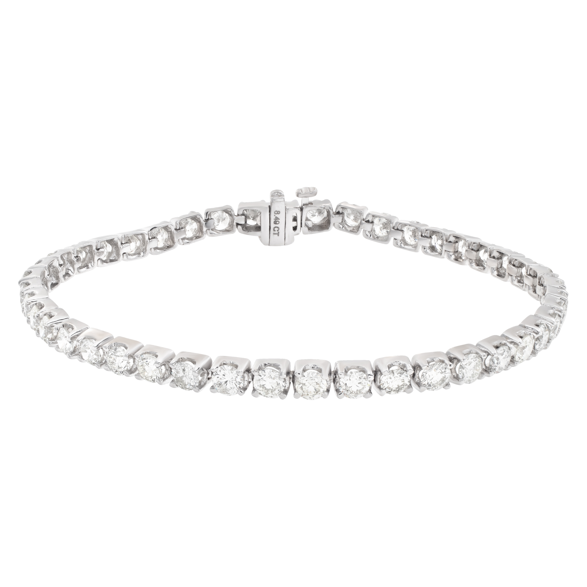 Sparkling line diamonds bracelet with approx. 8.49 carat round brilliant full cut diamond set in 14K white gold