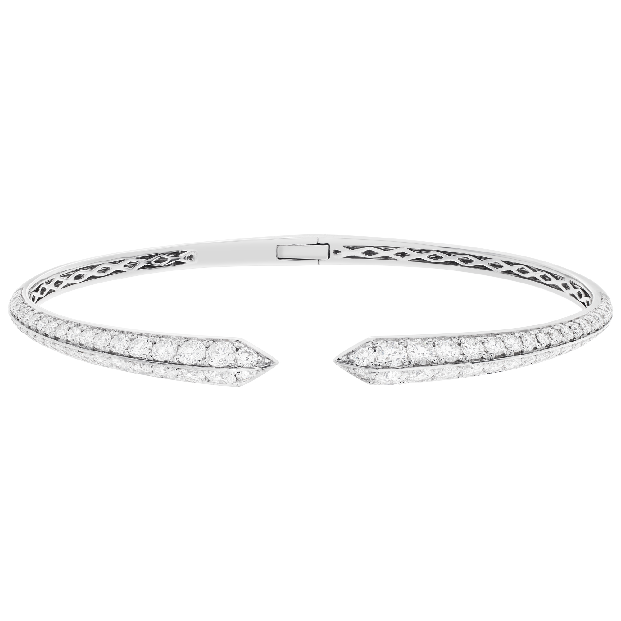 Stunning 18k white gold bangle with 2.36 carats in diamonds. Fits up to 7.5'' wristt