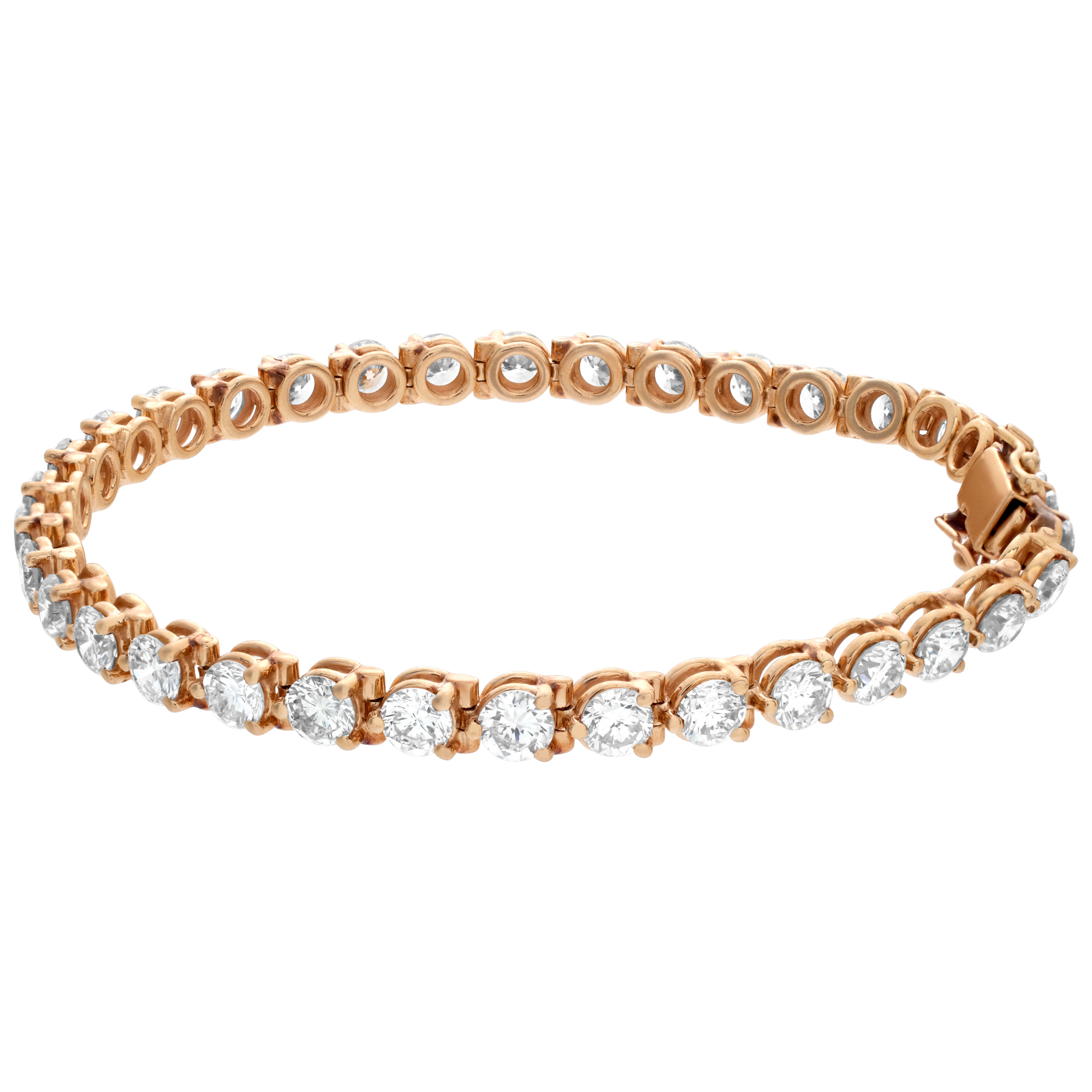 Diamond line bracelet in 14k yellow gold with approximately 10 carats in diamonds I-J Color, SI-I Clarity.