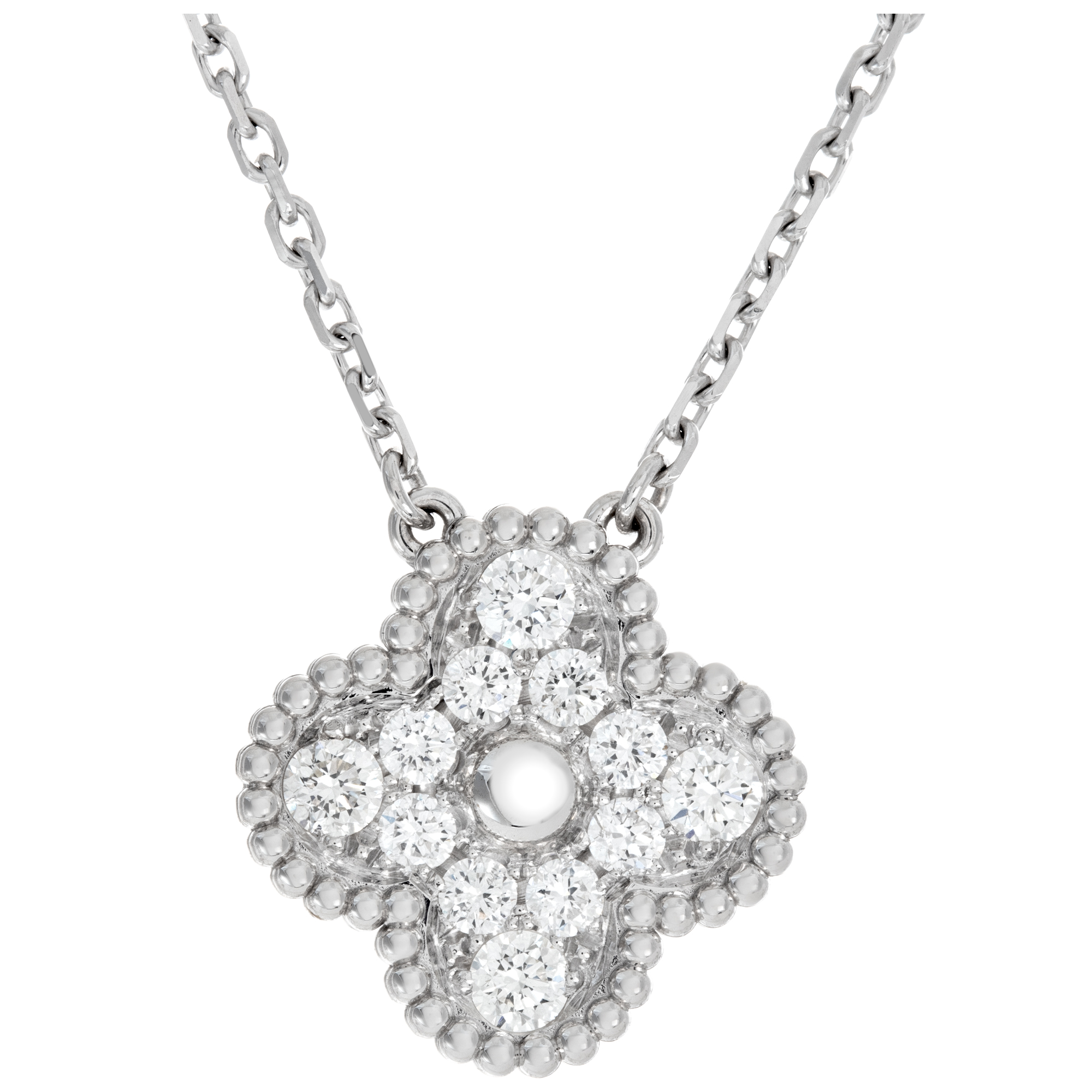 Van Cleef & Arpels Vintage Alhambra pendant necklace in18k white gold with 0.48 ct in diamonds