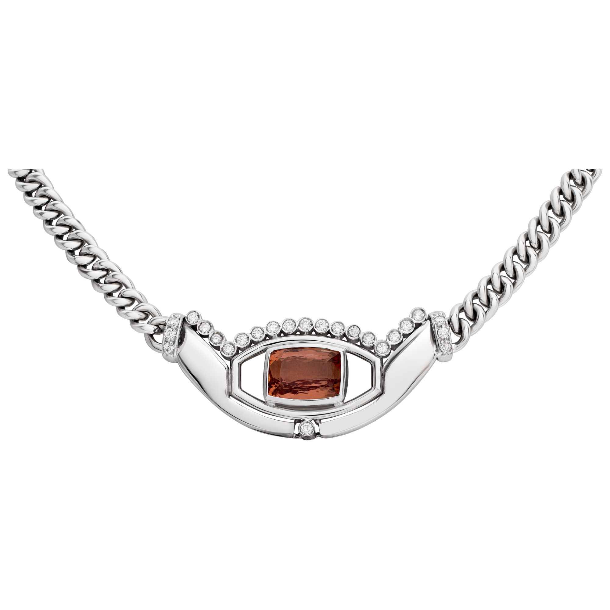 Imperial Topaz and diamond necklace in 18k white gold