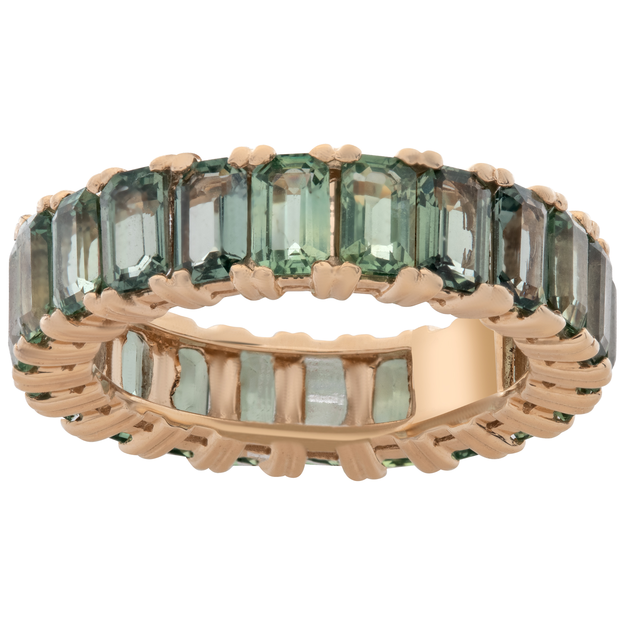 Green Sapphire eternity band set in 14k yellow gold